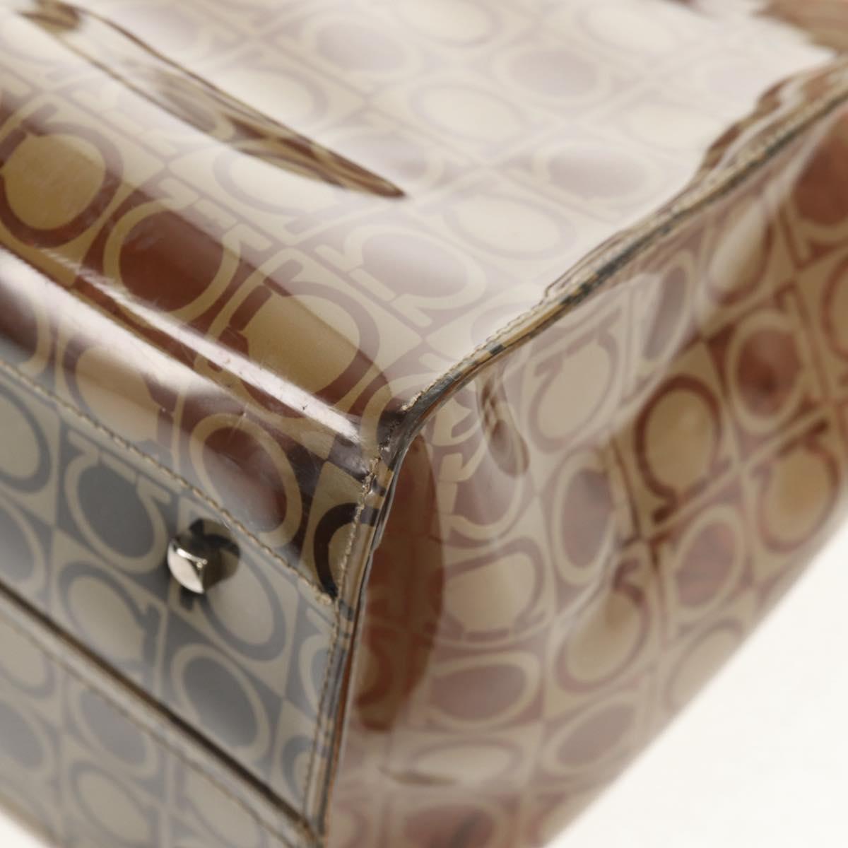Salvatore Ferragamo Gancini Tote Bag Vinyl Brown Silver Auth bs29993