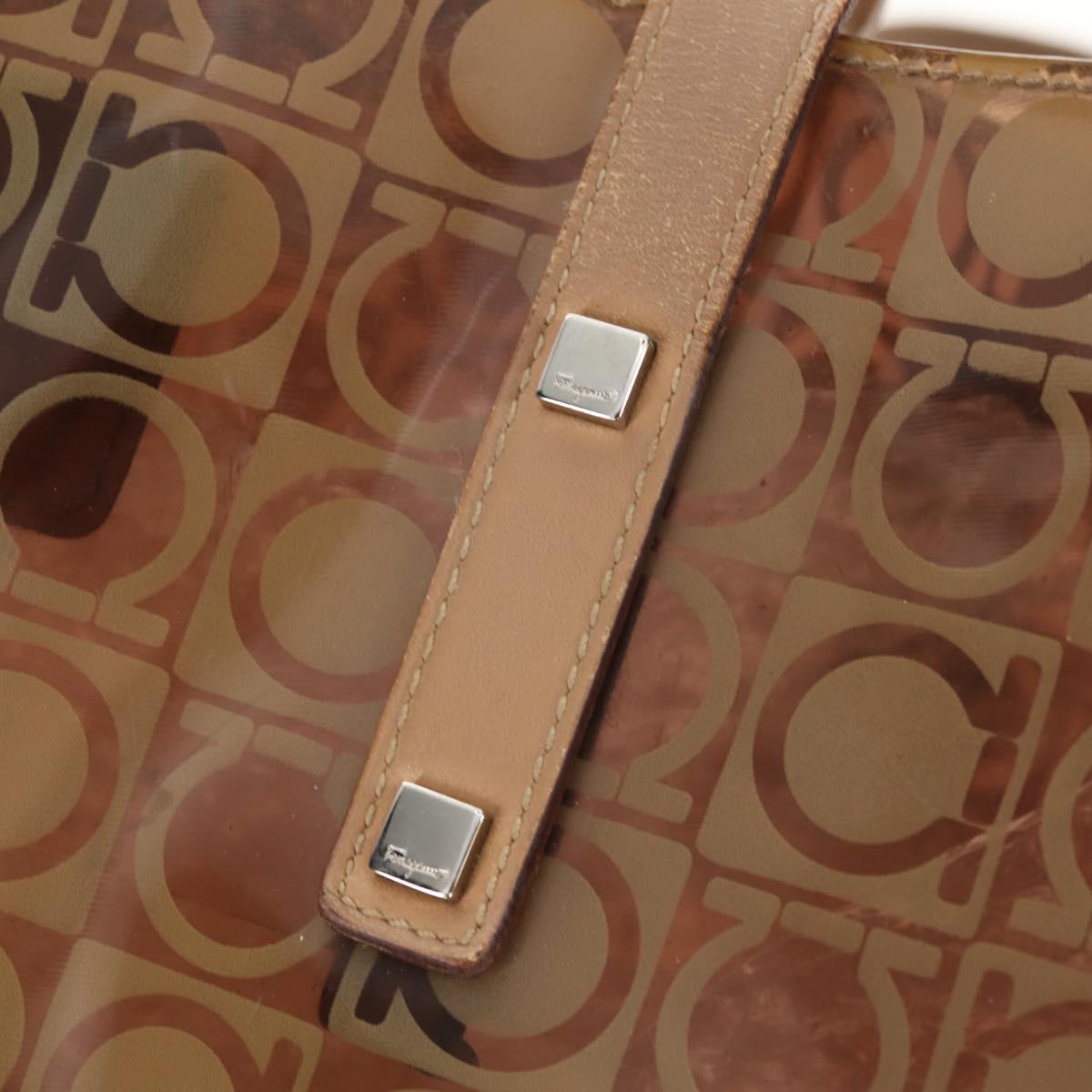 Salvatore Ferragamo Gancini Tote Bag Vinyl Brown Silver Auth bs29993