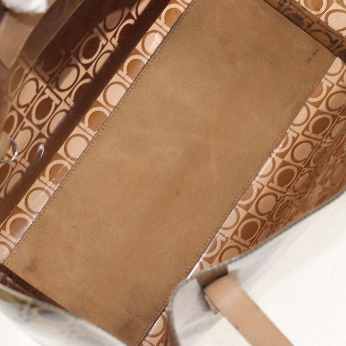 Salvatore Ferragamo Gancini Tote Bag Vinyl Brown Silver Auth bs29993