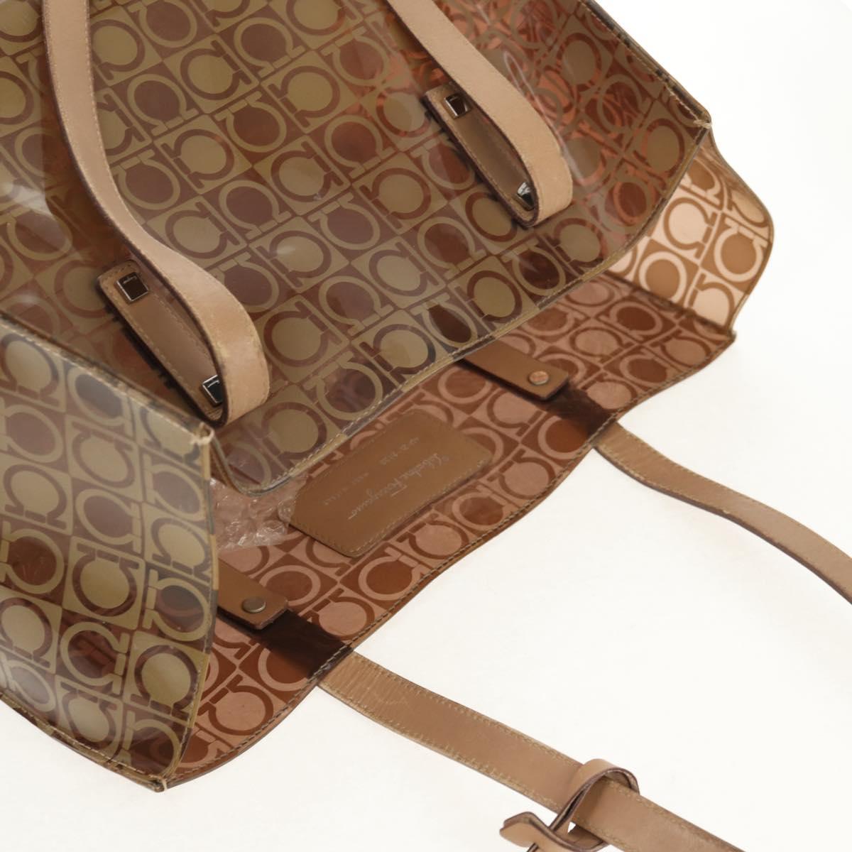 Salvatore Ferragamo Gancini Tote Bag Vinyl Brown Silver Auth bs29993