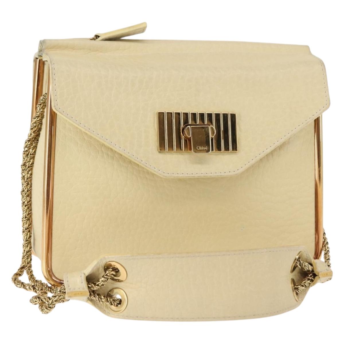 Chloe Sally Shoulder Bag Leather Beige Gold Auth bs29994