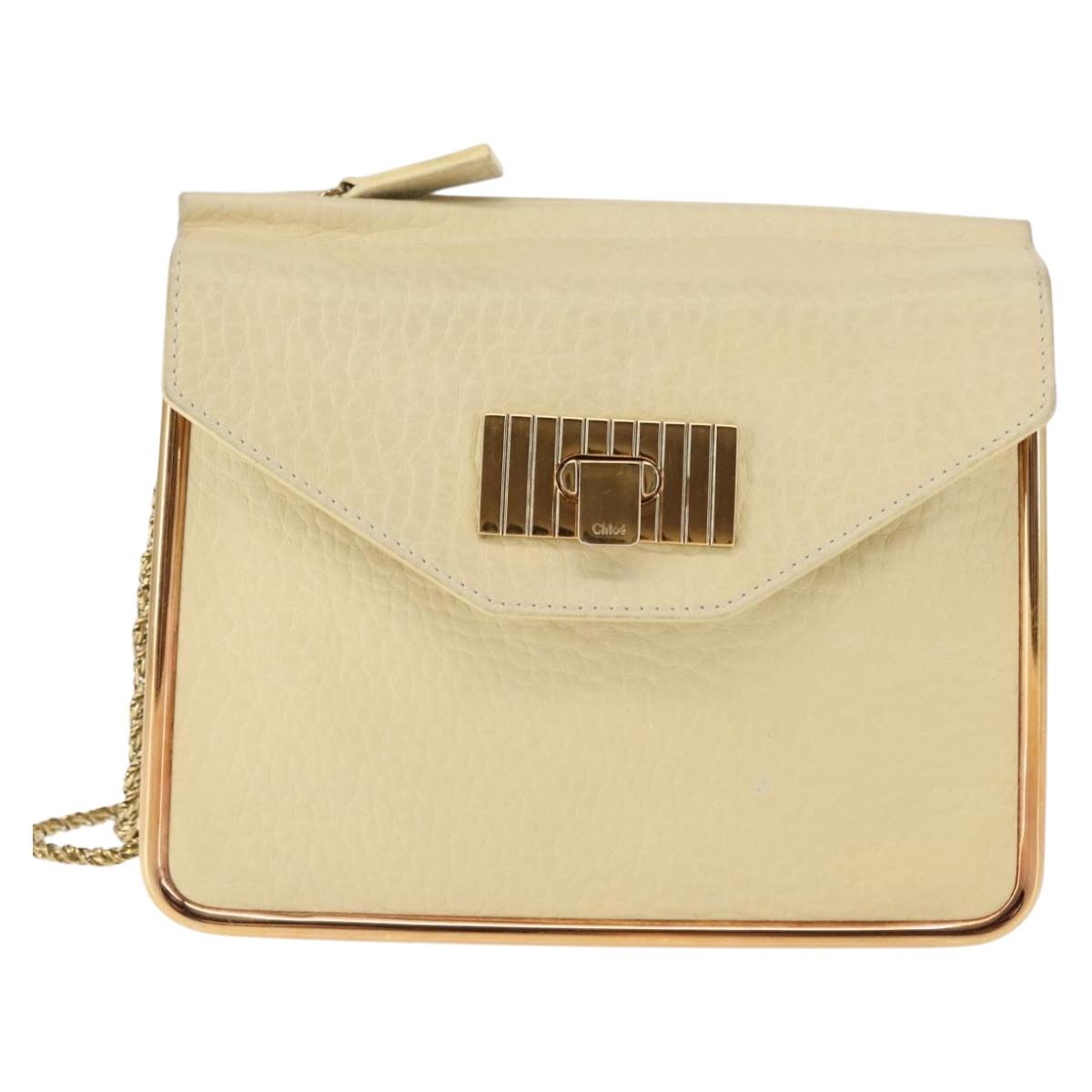 Chloe Sally Shoulder Bag Leather Beige Gold Auth bs29994