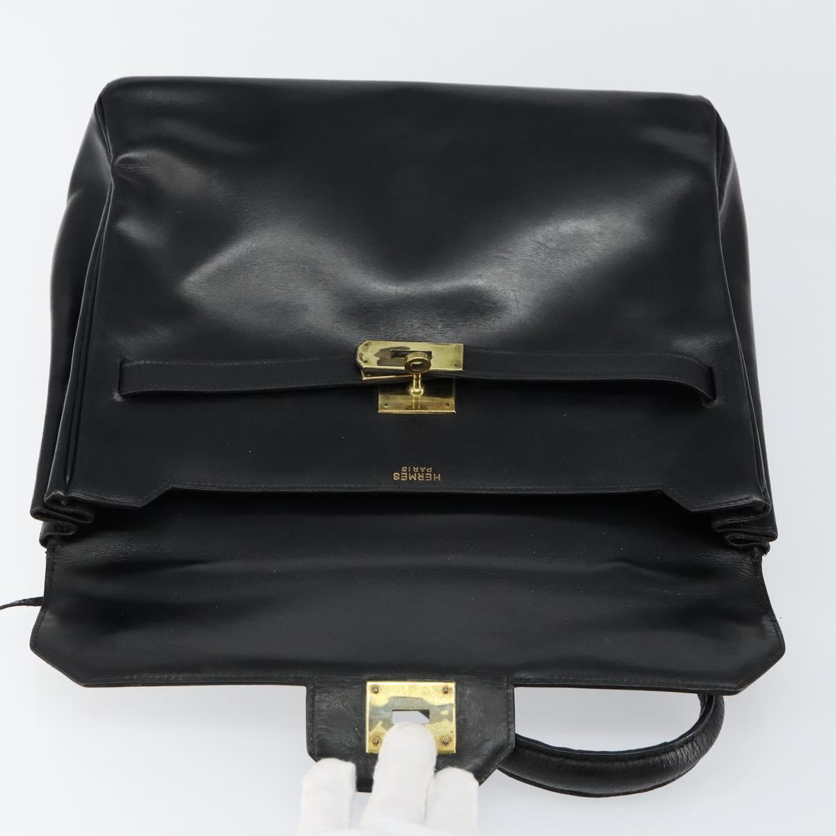HERMES Sac Acroa Hand Bag Leather Black Gold Auth bs29996