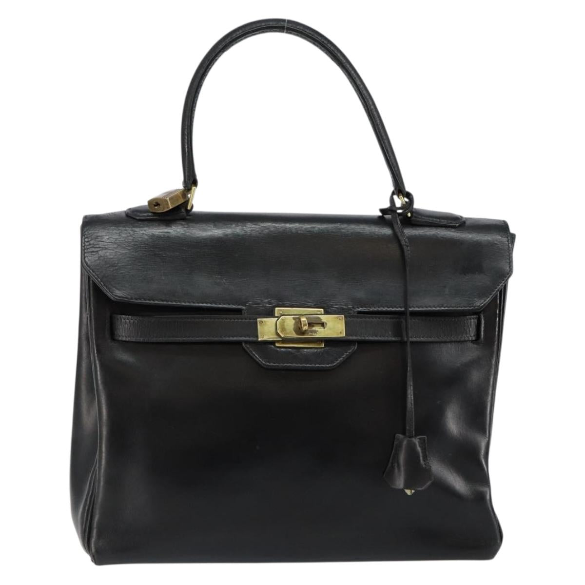 HERMES Sac Acroa Hand Bag Leather Black Gold Auth bs29996