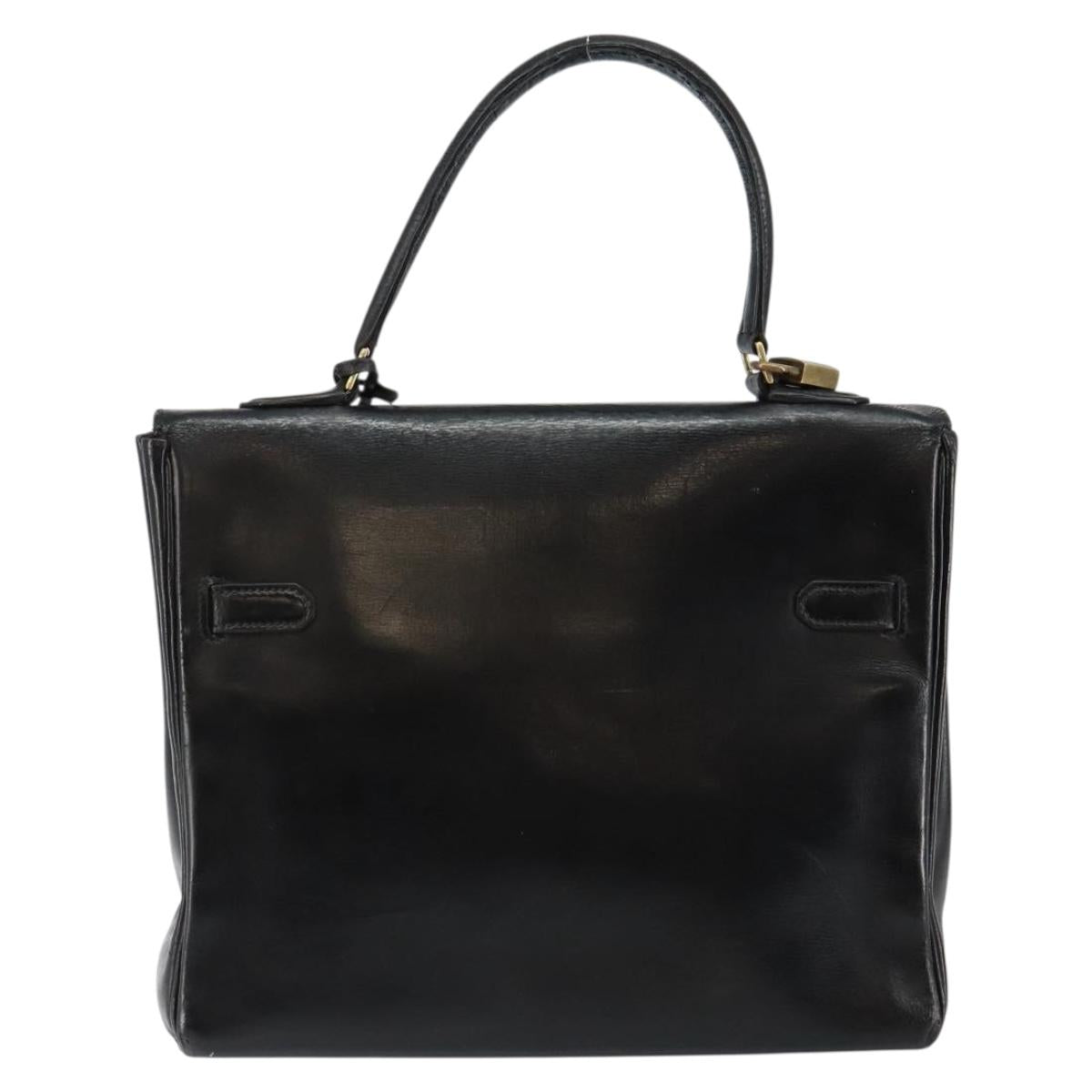 HERMES Sac Acroa Hand Bag Leather Black Gold Auth bs29996