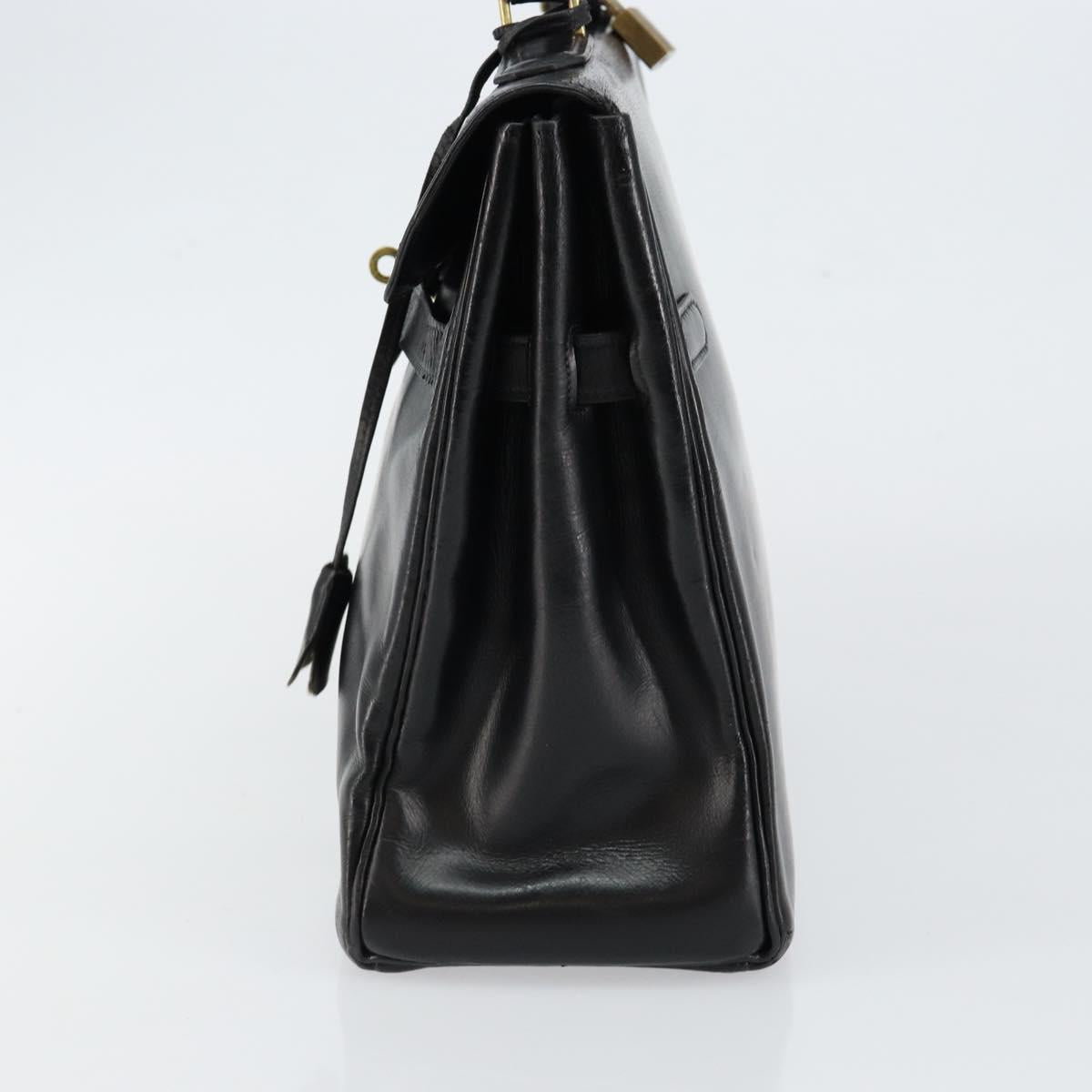 HERMES Sac Acroa Hand Bag Leather Black Gold Auth bs29996