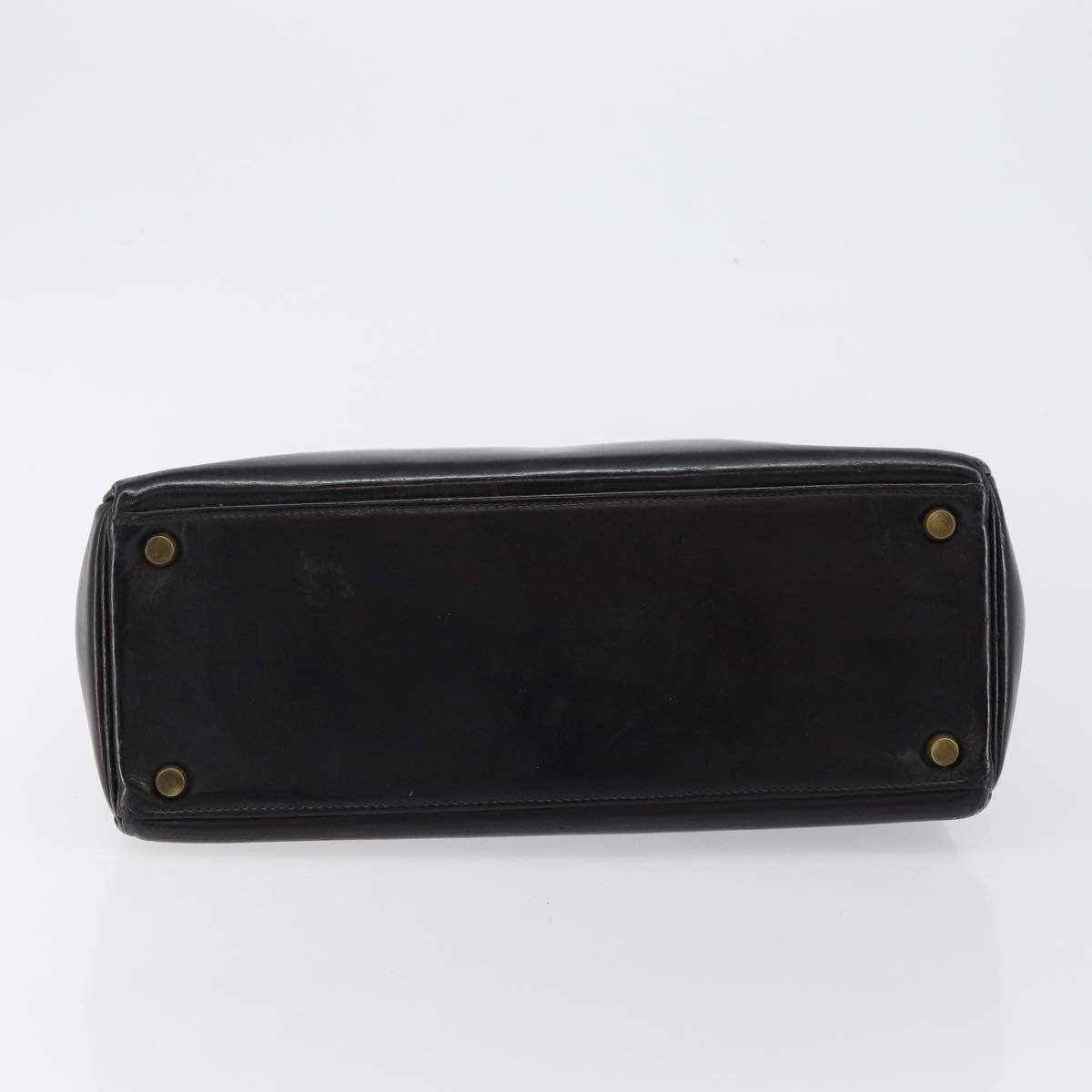 HERMES Sac Acroa Hand Bag Leather Black Gold Auth bs29996