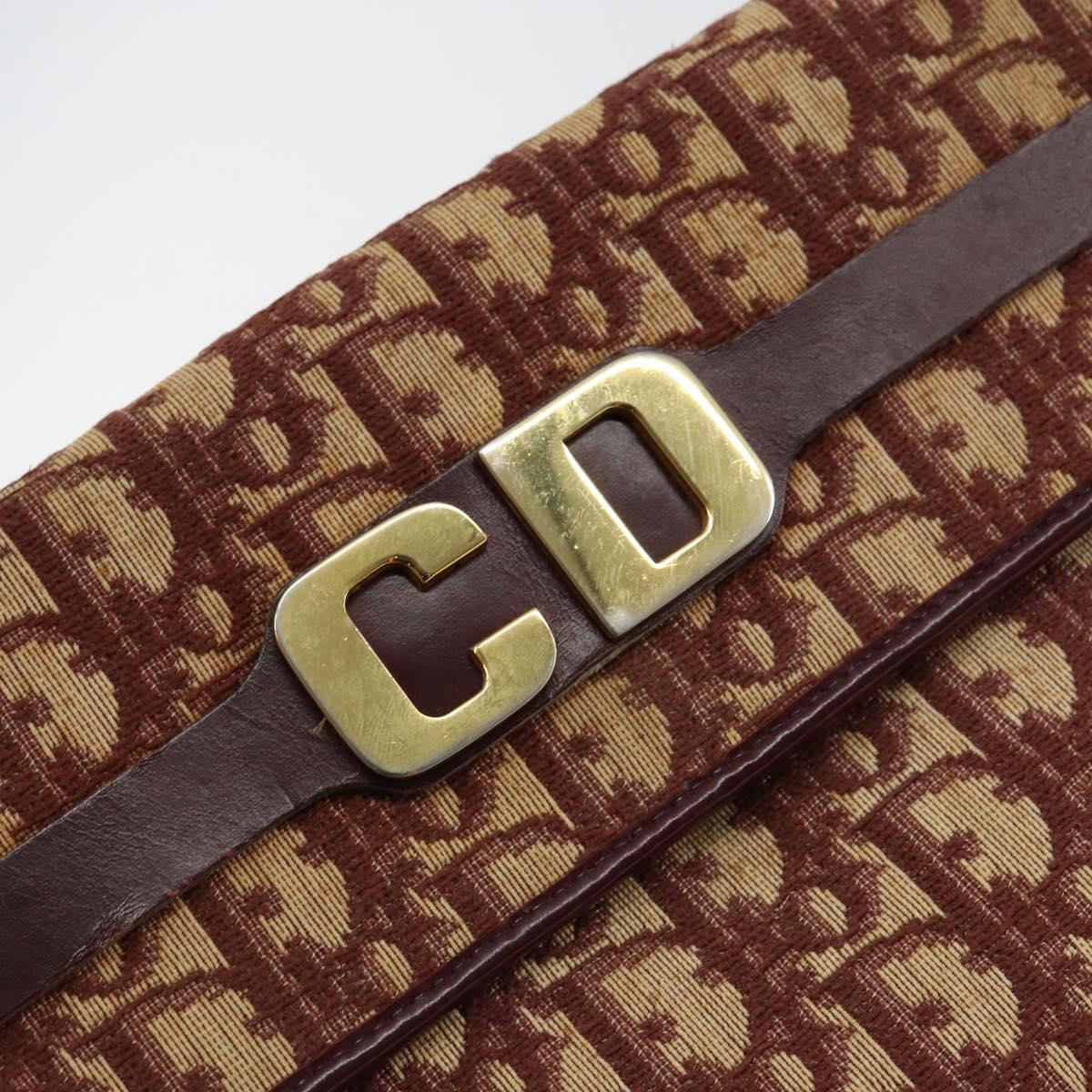 Christian Dior Trotter Canvas Shoulder Bag Bordeaux Gold Auth bs29997