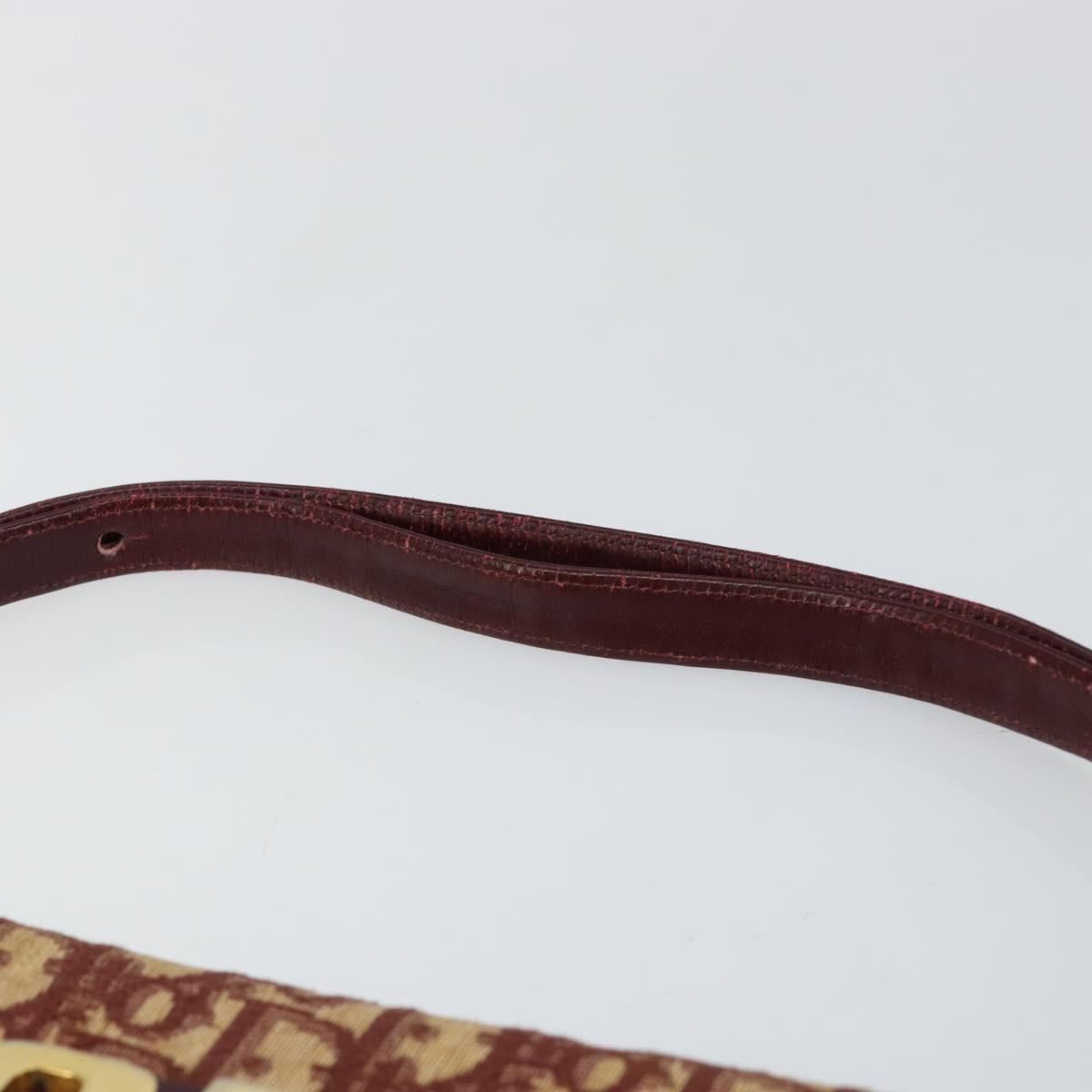 Christian Dior Trotter Canvas Shoulder Bag Bordeaux Gold Auth bs29997