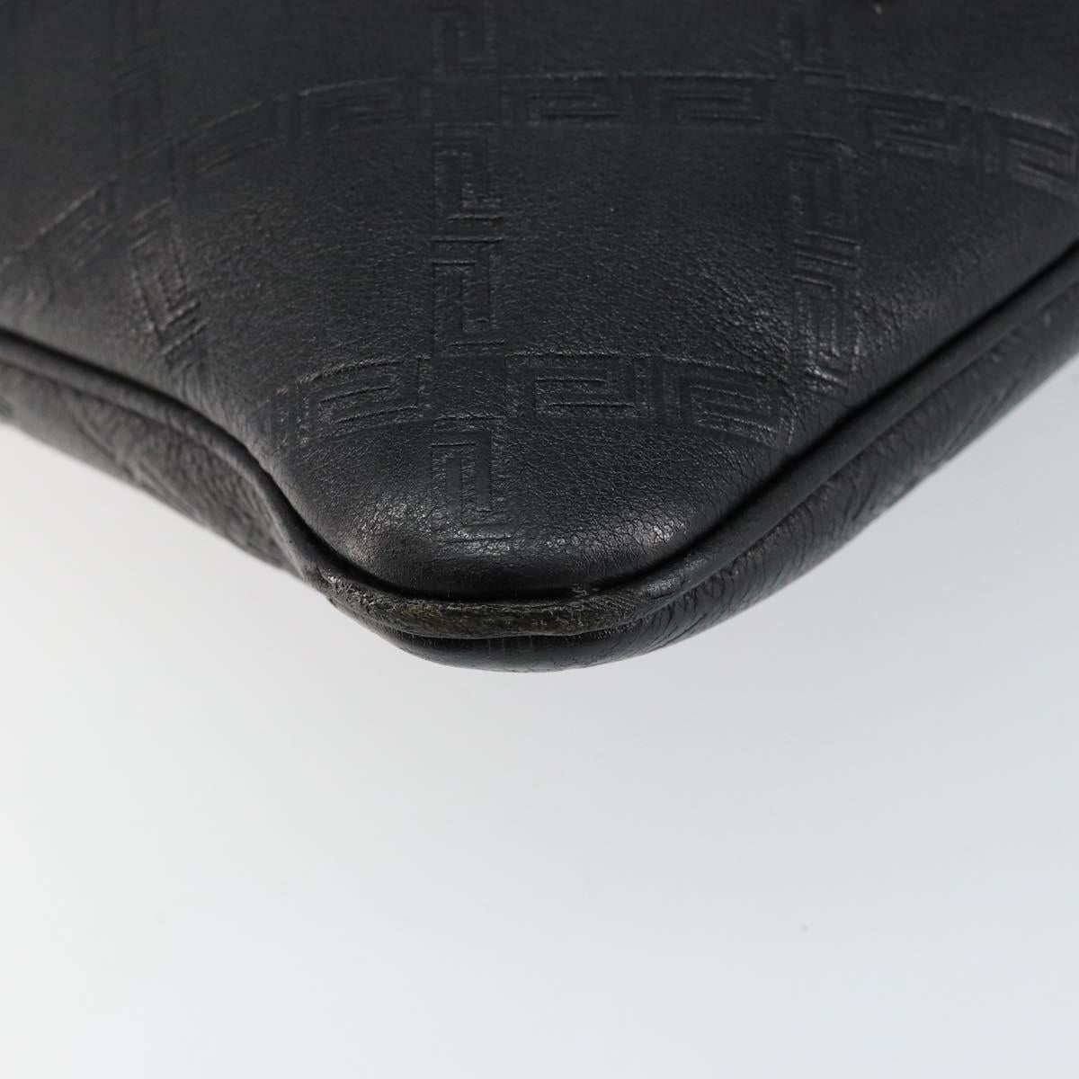 Gianni Versace Gureka Shoulder Bag Leather Black Silver Auth bs30000