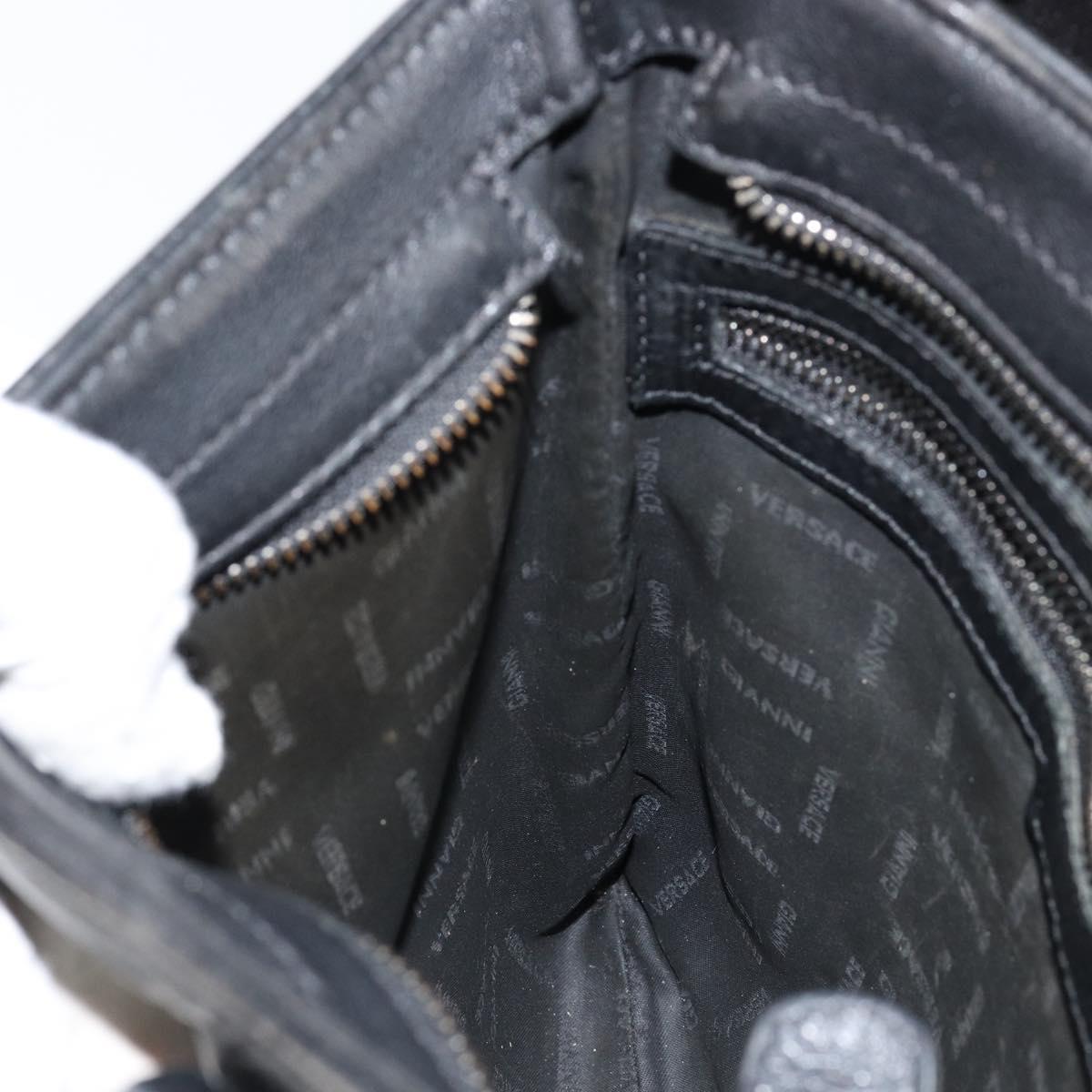 Gianni Versace Gureka Shoulder Bag Leather Black Silver Auth bs30000