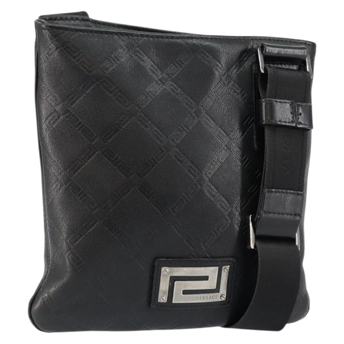 Gianni Versace Gureka Shoulder Bag Leather Black Silver Auth bs30000