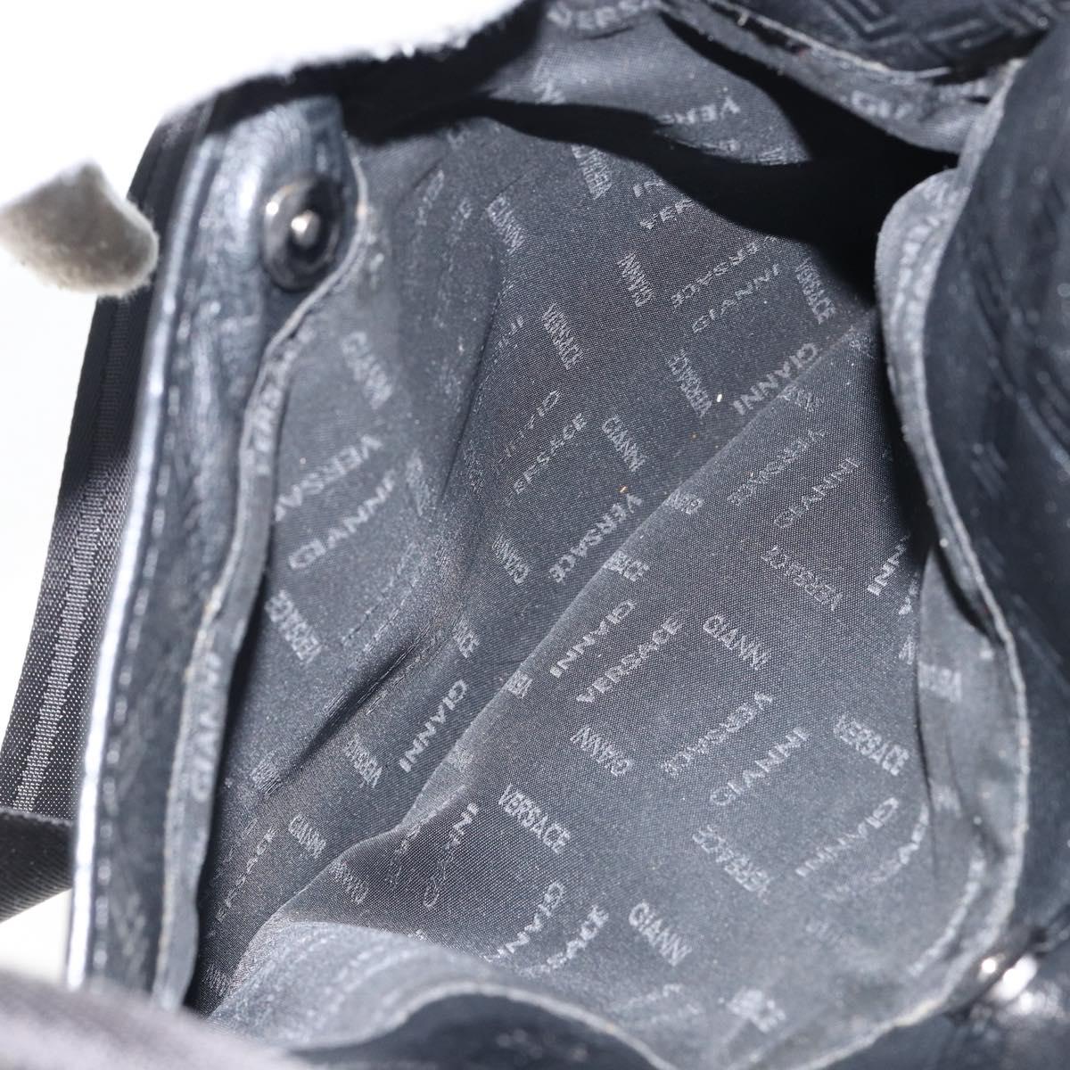 Gianni Versace Gureka Shoulder Bag Leather Black Silver Auth bs30000