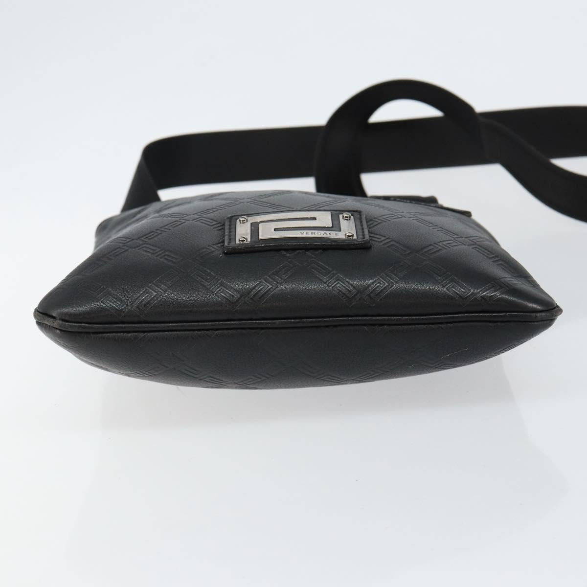 Gianni Versace Gureka Shoulder Bag Leather Black Silver Auth bs30000