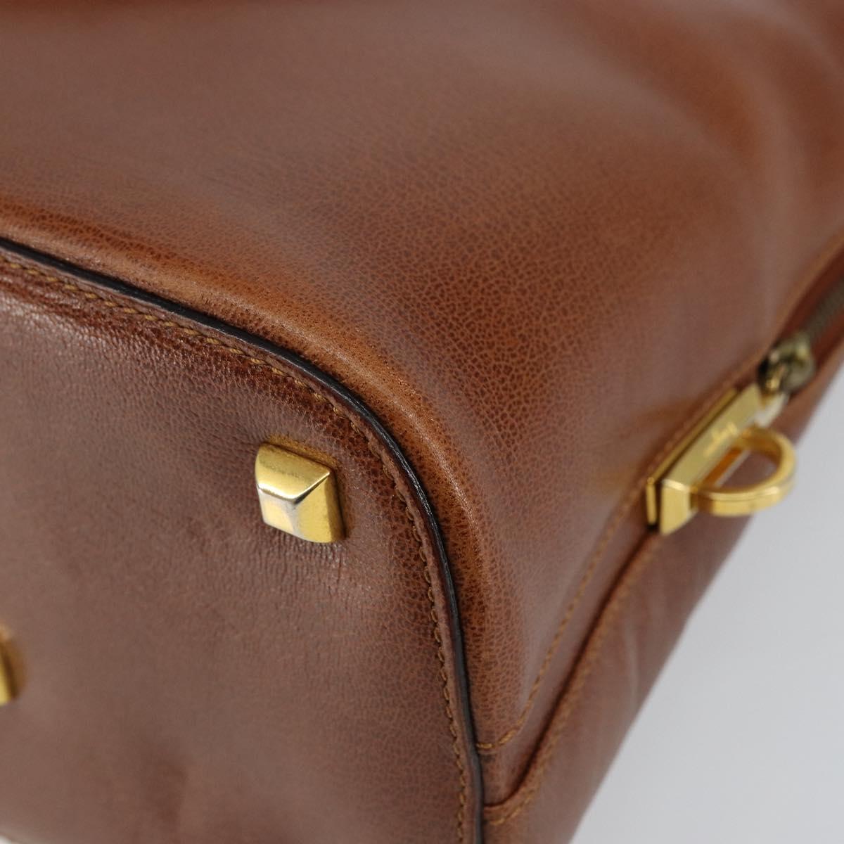 Salvatore Ferragamo Hand Bag Leather Brown Gold Auth bs30002
