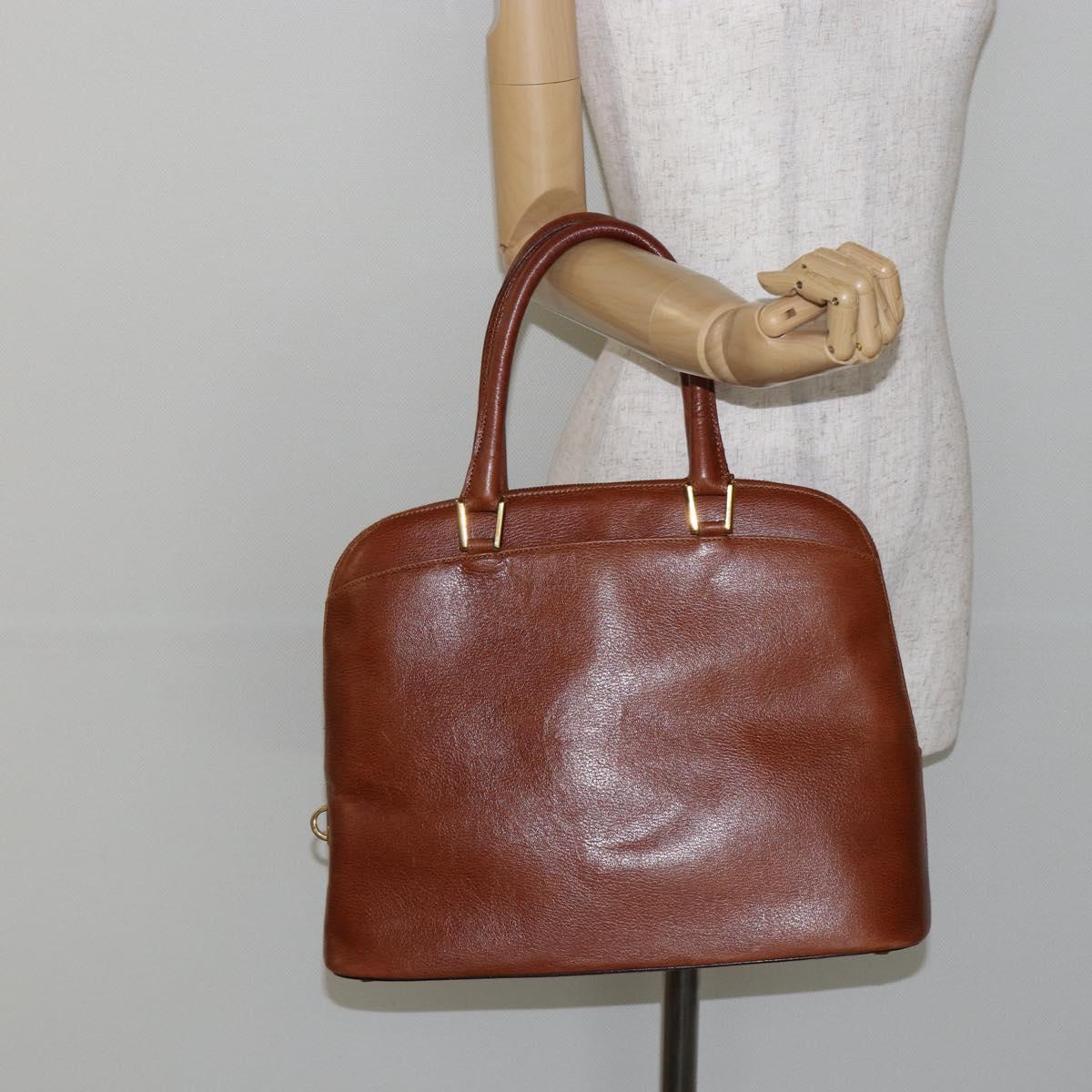 Salvatore Ferragamo Hand Bag Leather Brown Gold Auth bs30002