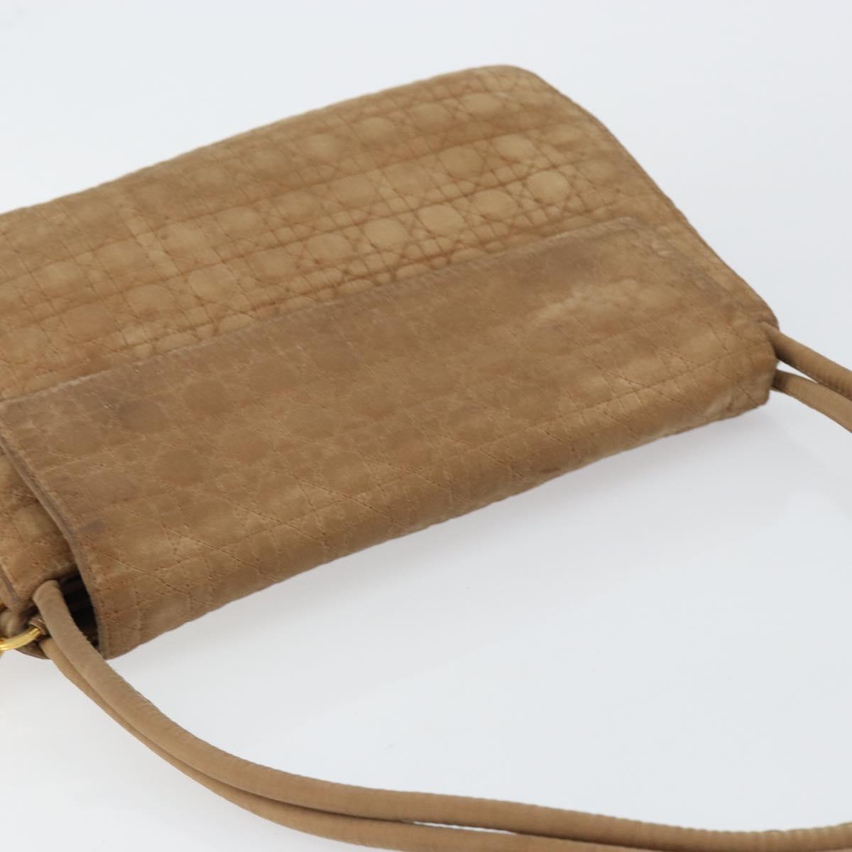 Christian Dior Canage Shoulder Bag Nylon Beige Gold Auth bs30004