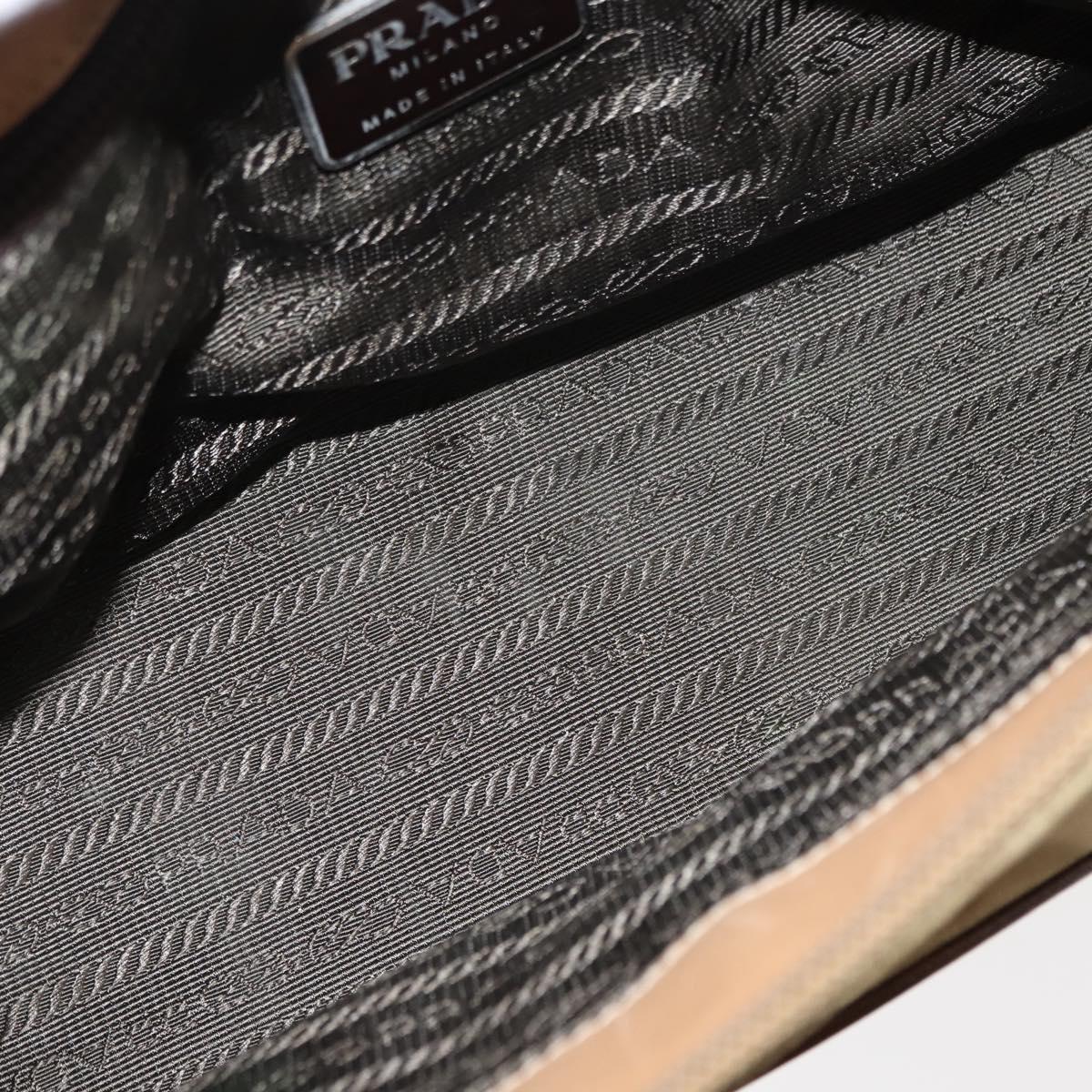 PRADA Shoulder Bag Nylon Leather Khaki Silver Auth bs30008