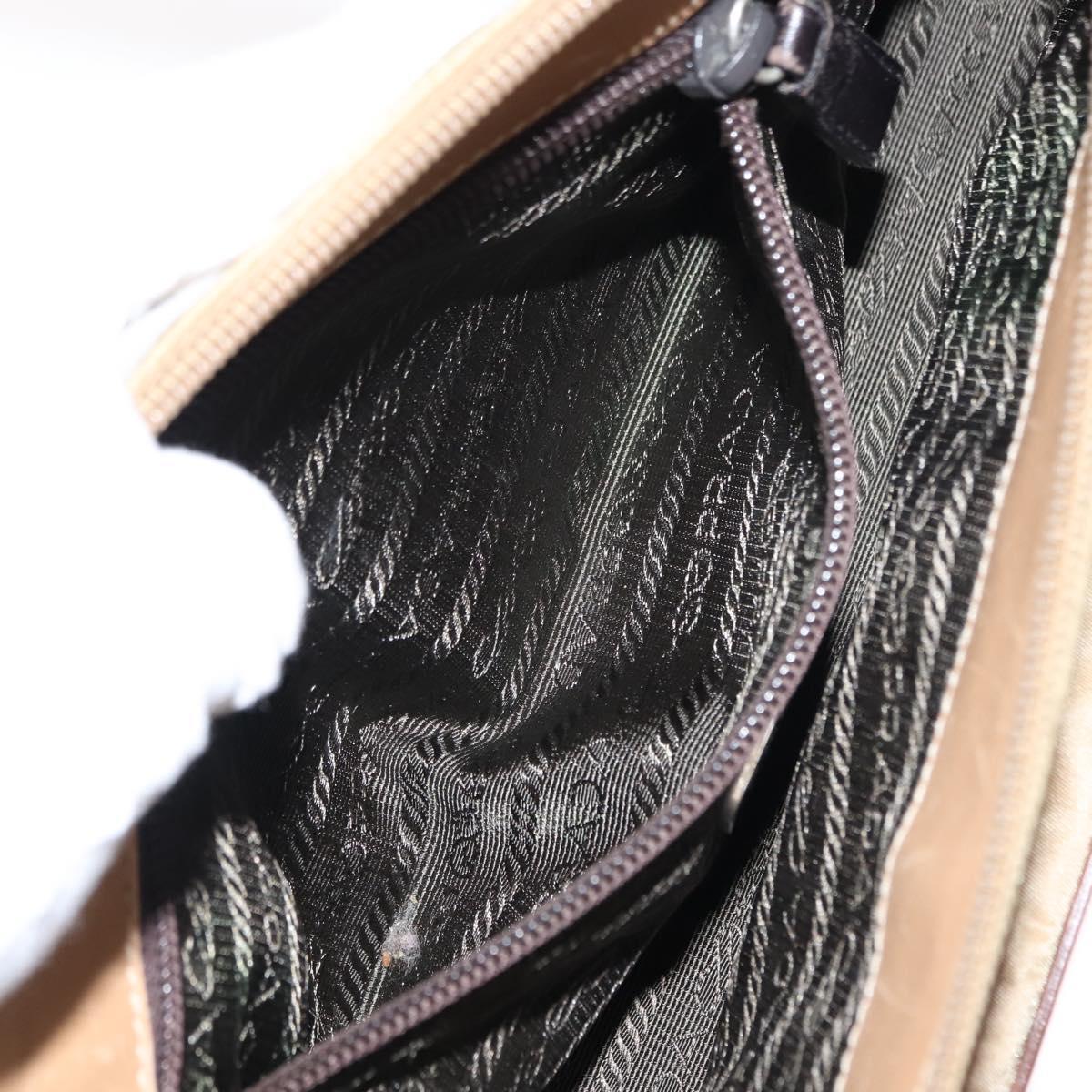 PRADA Shoulder Bag Nylon Leather Khaki Silver Auth bs30008