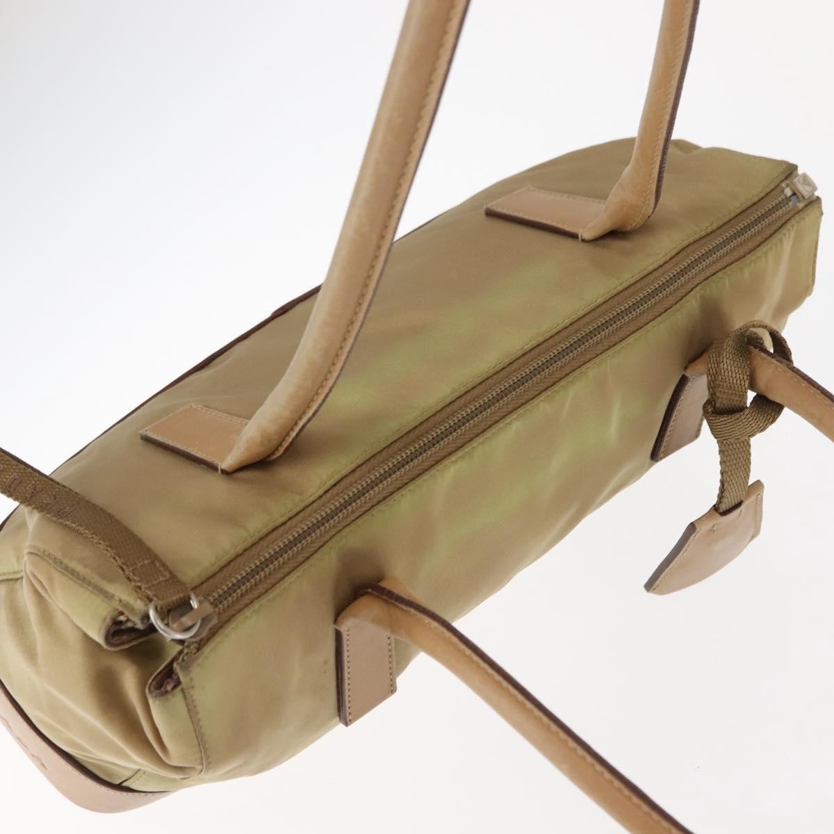 PRADA Shoulder Bag Nylon Leather Khaki Silver Auth bs30008