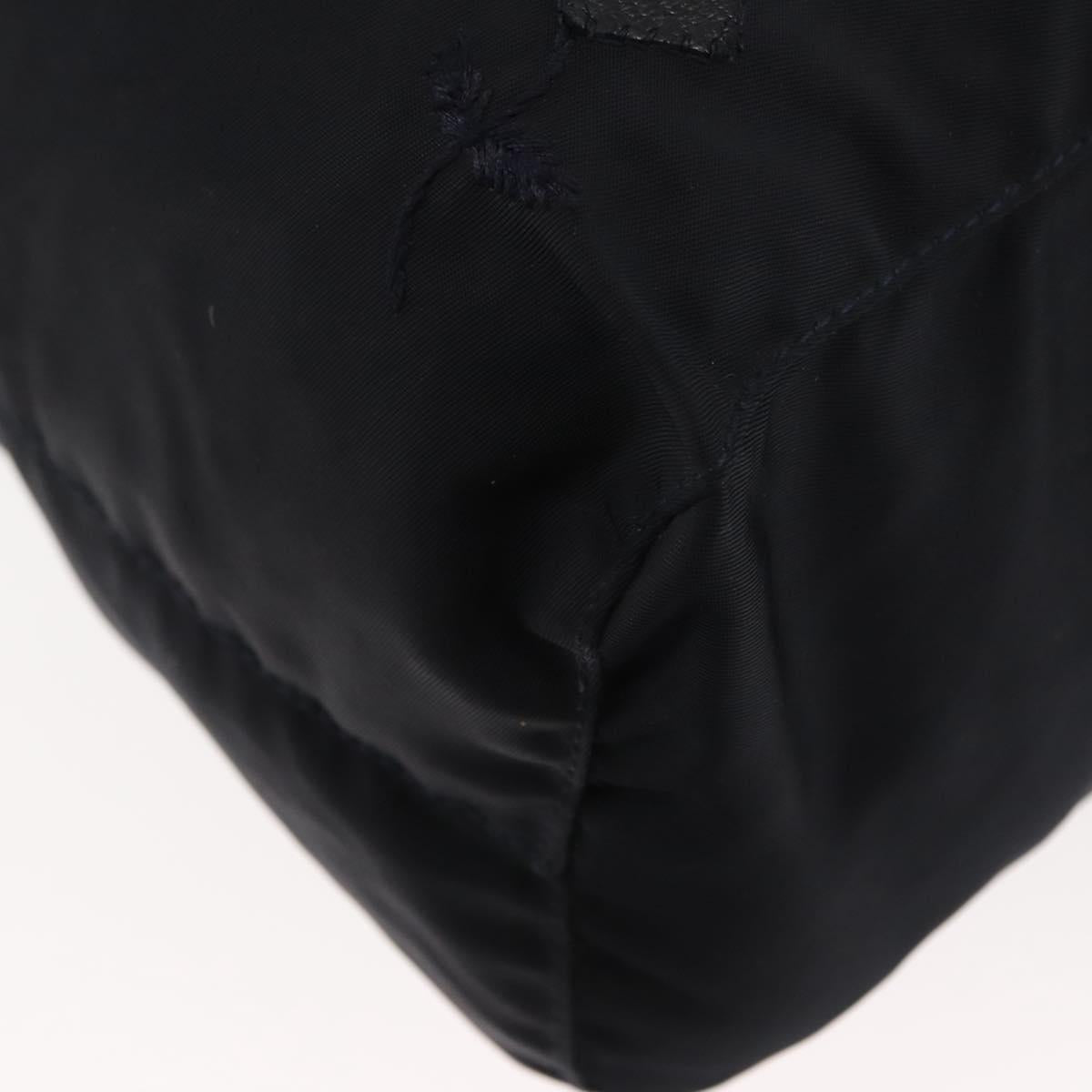 PRADA Flower Embroidery Tote Bag Nylon Black Silver Auth bs30015