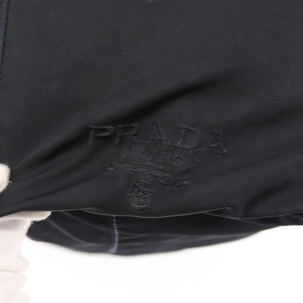 PRADA Flower Embroidery Tote Bag Nylon Black Silver Auth bs30015