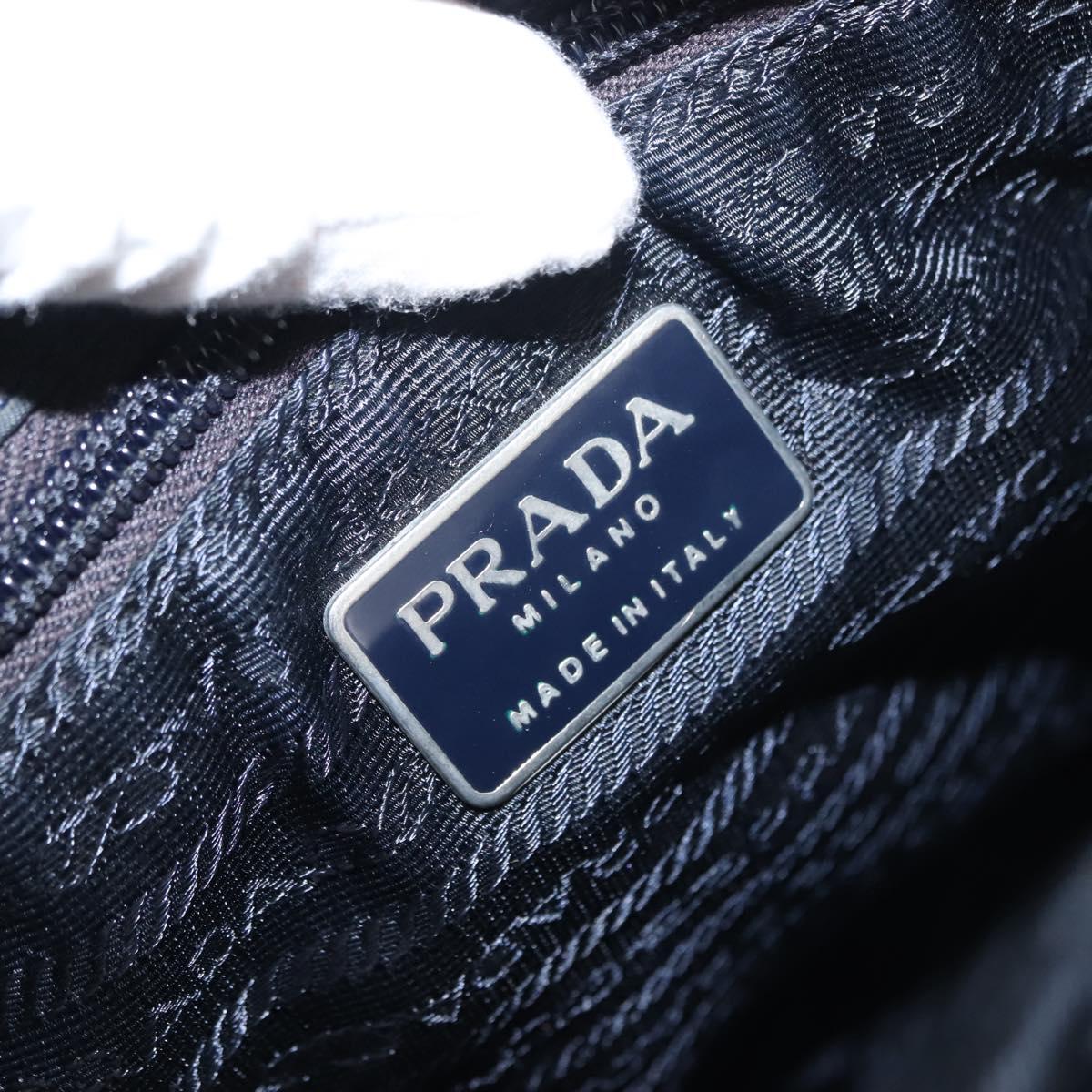 PRADA Flower Embroidery Tote Bag Nylon Black Silver Auth bs30015