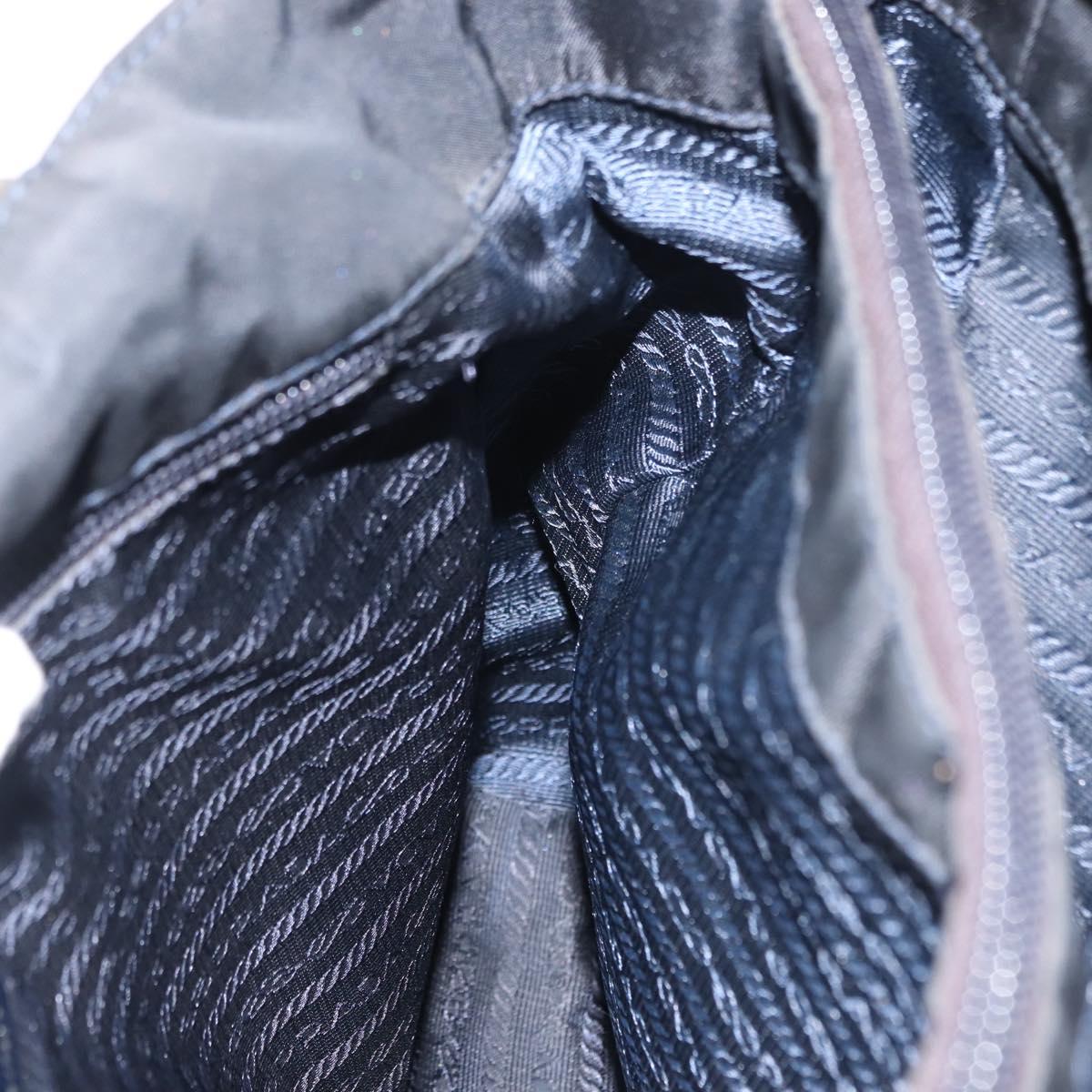 PRADA Flower Embroidery Tote Bag Nylon Black Silver Auth bs30015