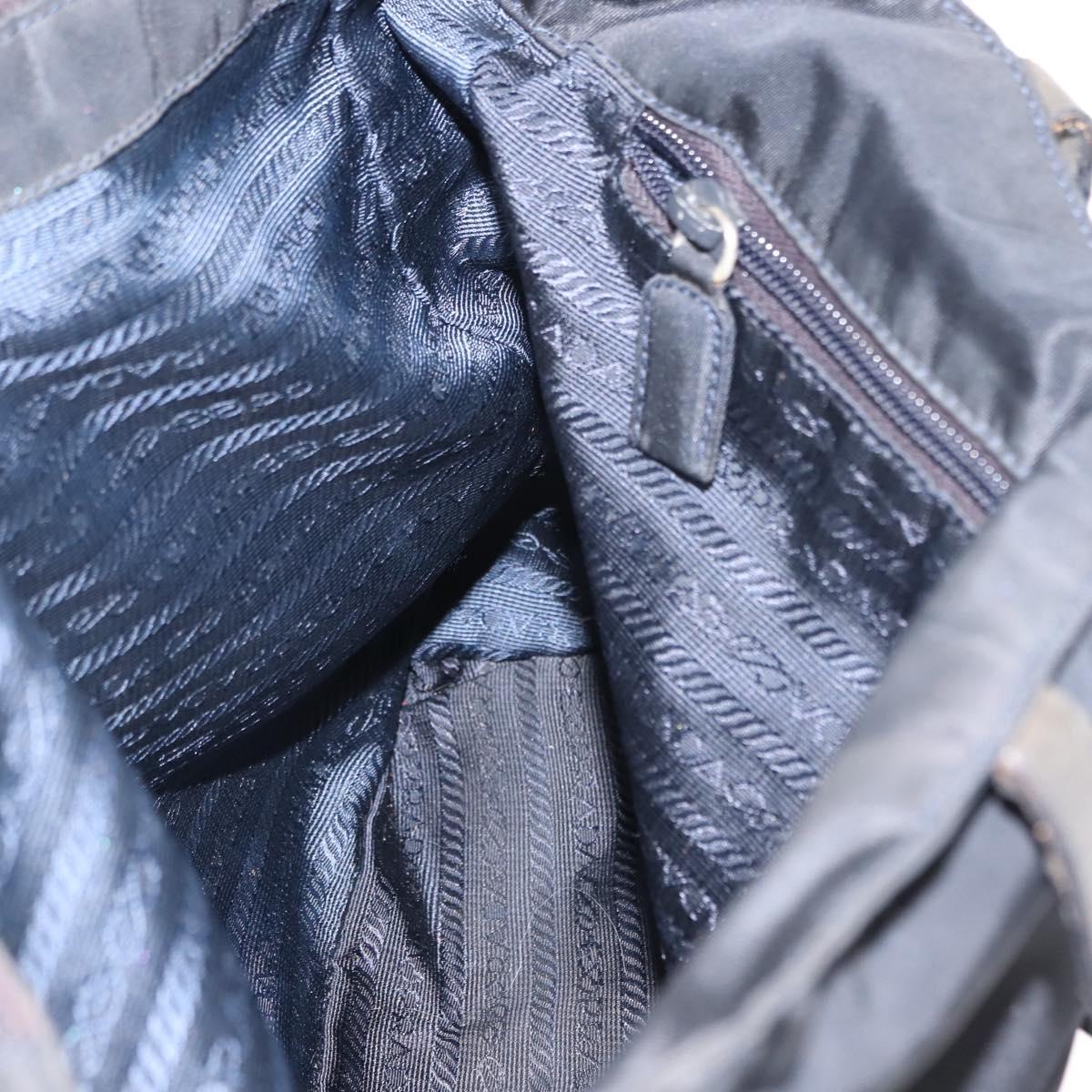 PRADA Flower Embroidery Tote Bag Nylon Black Silver Auth bs30015