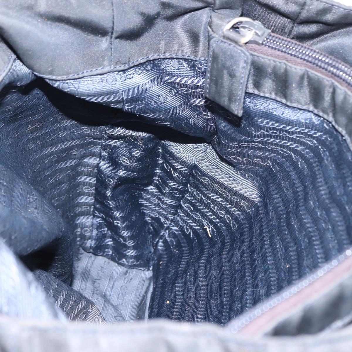 PRADA Flower Embroidery Tote Bag Nylon Black Silver Auth bs30015