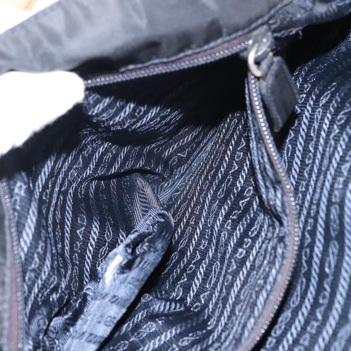 PRADA Flower Embroidery Tote Bag Nylon Black Silver Auth bs30015