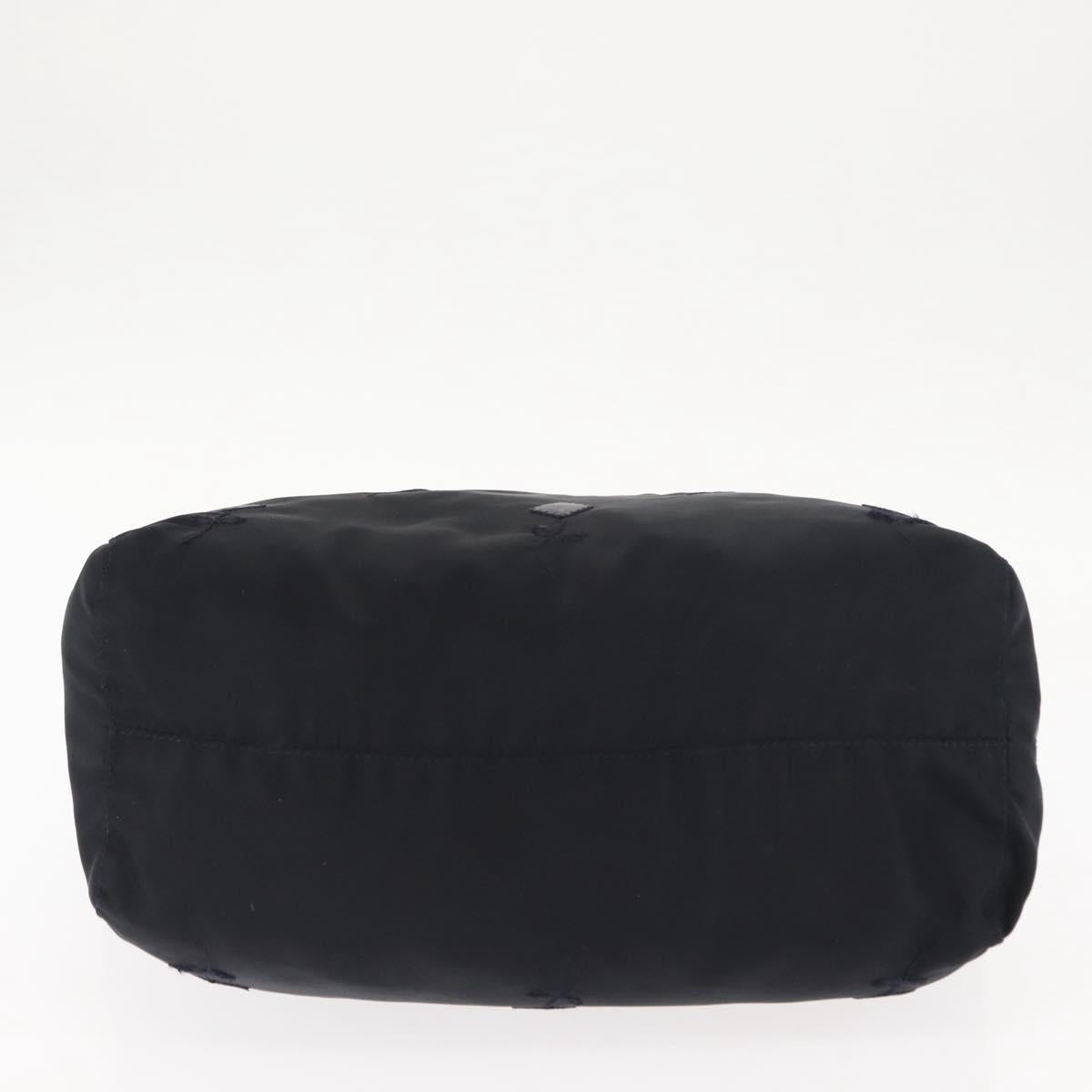 PRADA Flower Embroidery Tote Bag Nylon Black Silver Auth bs30015