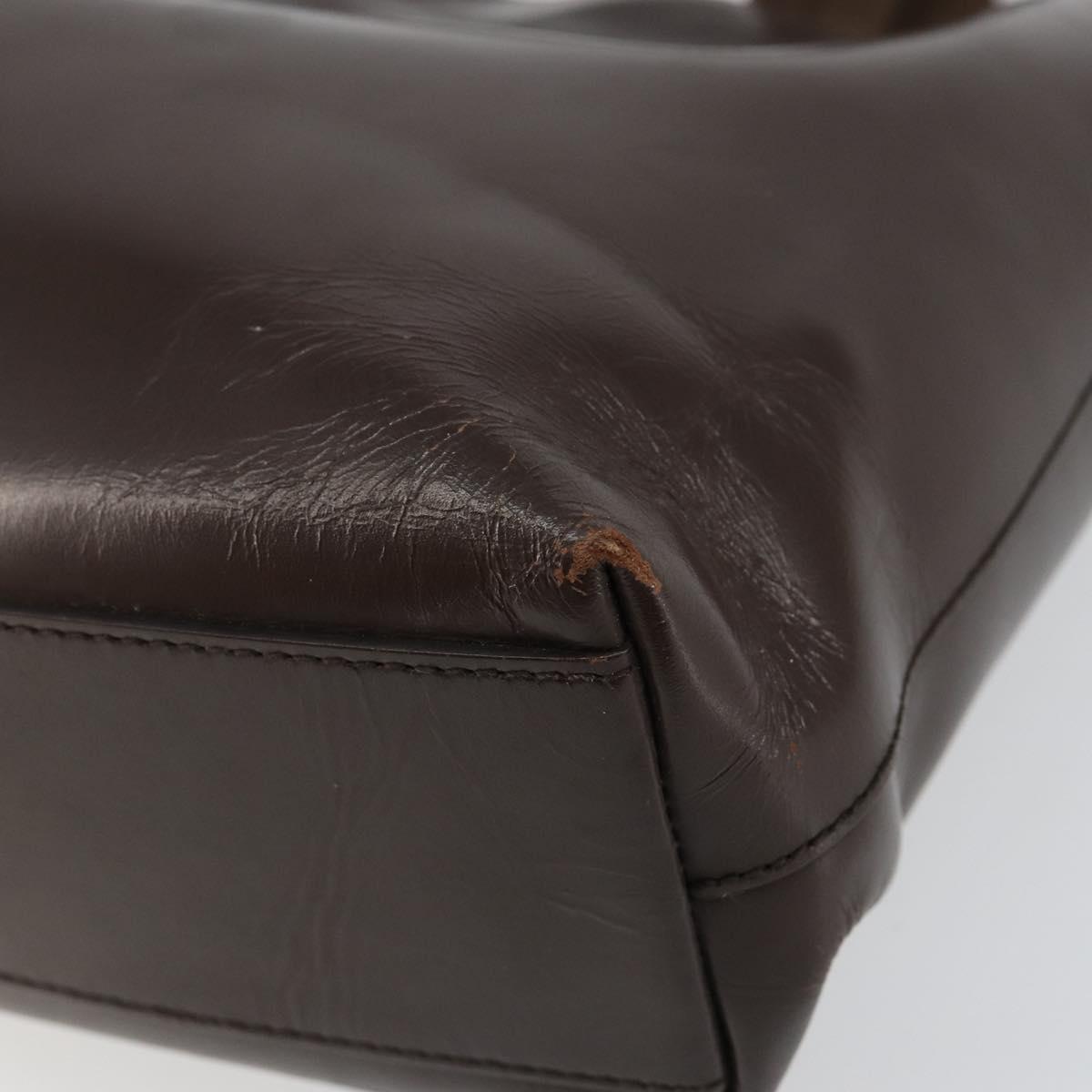 PRADA Tote Bag Leather Brown Silver Auth bs30016