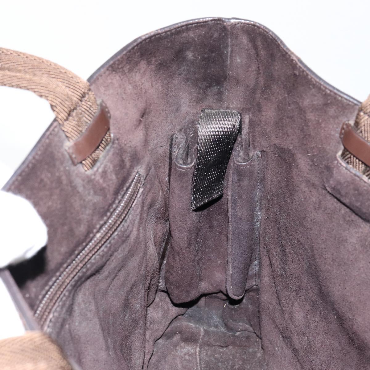 PRADA Tote Bag Leather Brown Silver Auth bs30016