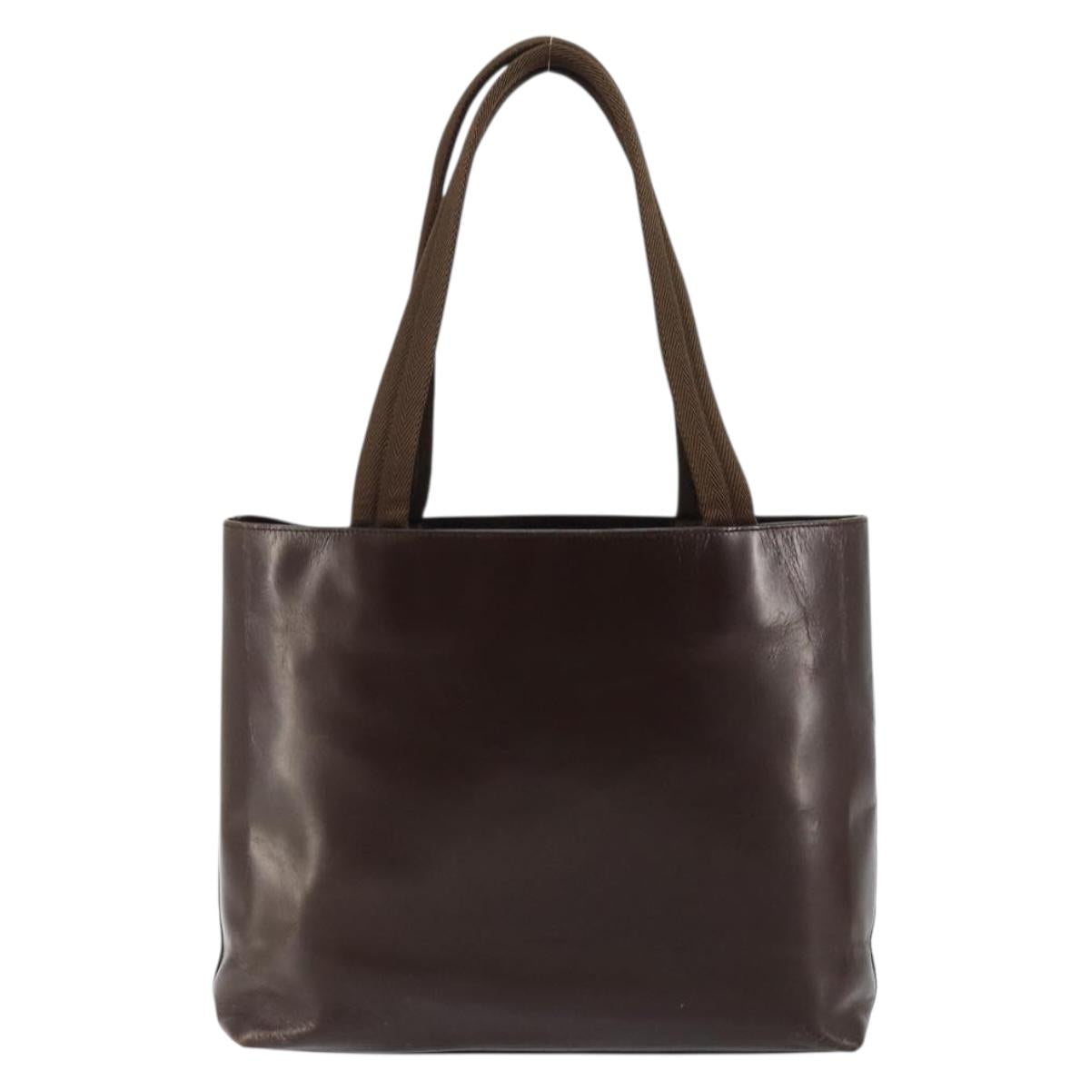 PRADA Tote Bag Leather Brown Silver Auth bs30016