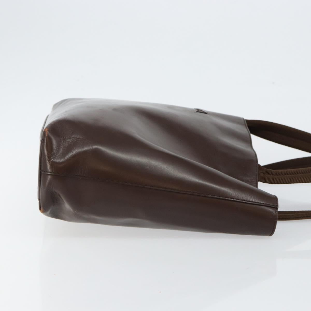 PRADA Tote Bag Leather Brown Silver Auth bs30016