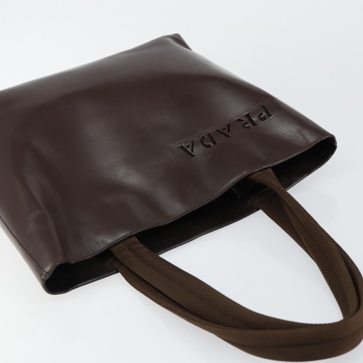 PRADA Tote Bag Leather Brown Silver Auth bs30016