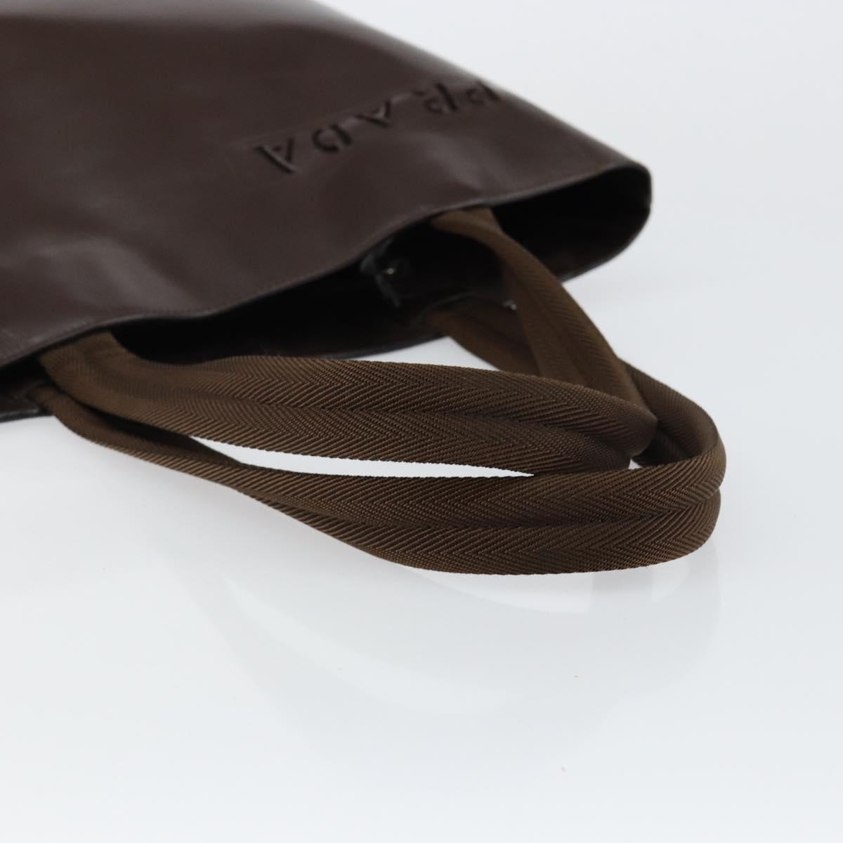 PRADA Tote Bag Leather Brown Silver Auth bs30016