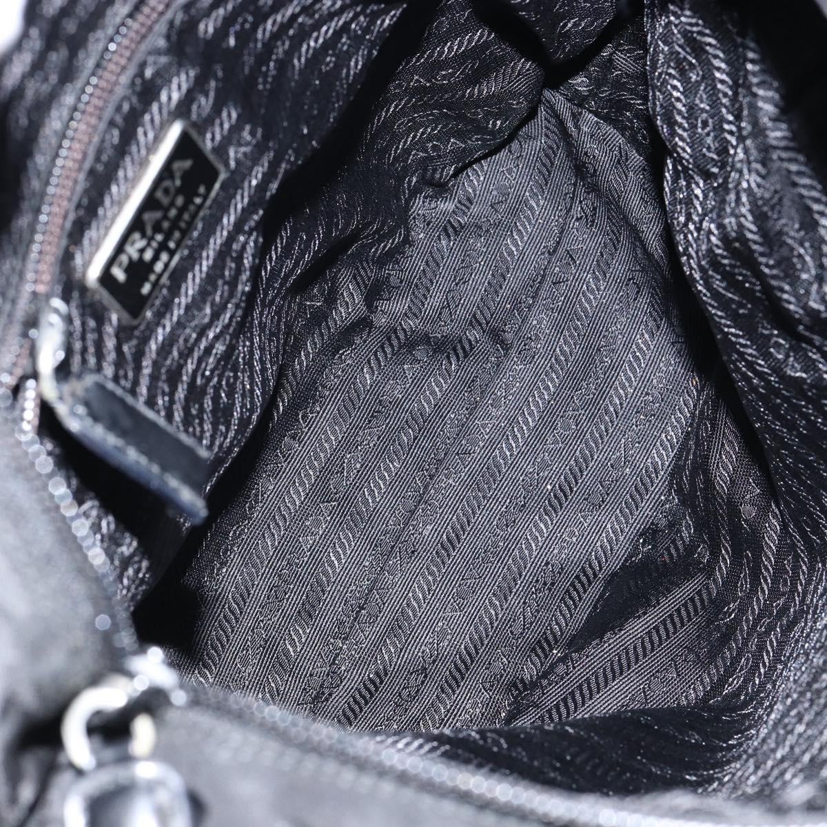 PRADA Tote Bag Nylon Black Silver Auth bs30018