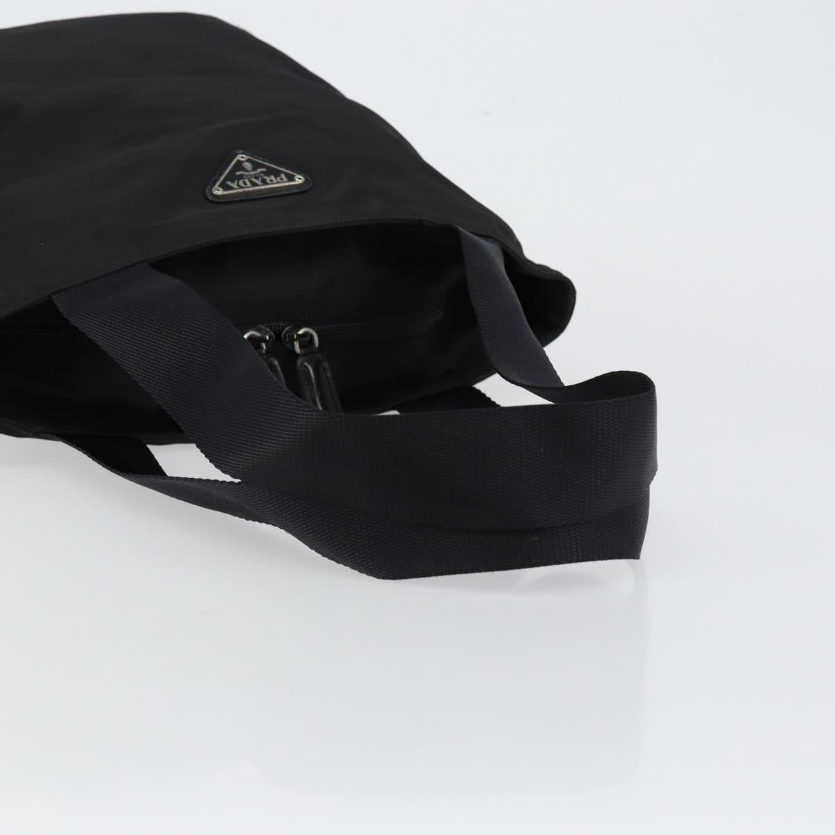 PRADA Tote Bag Nylon Black Silver Auth bs30018