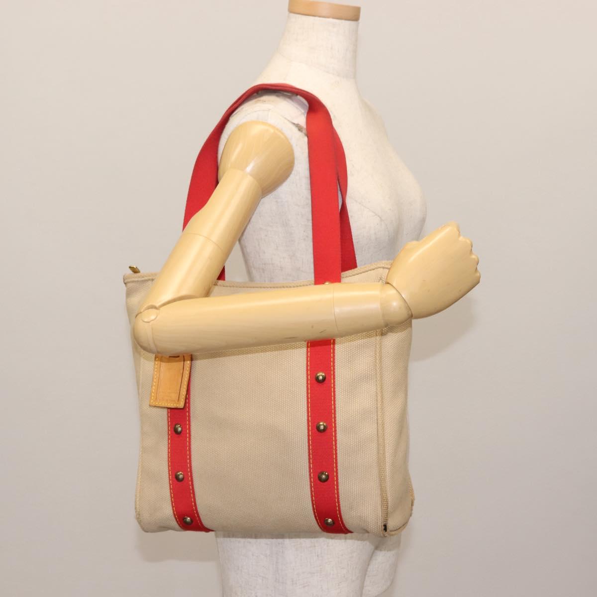 LOUIS VUITTON Antigua Cabas MM Tote Bag Beige Red M40035 LV Auth bs30019
