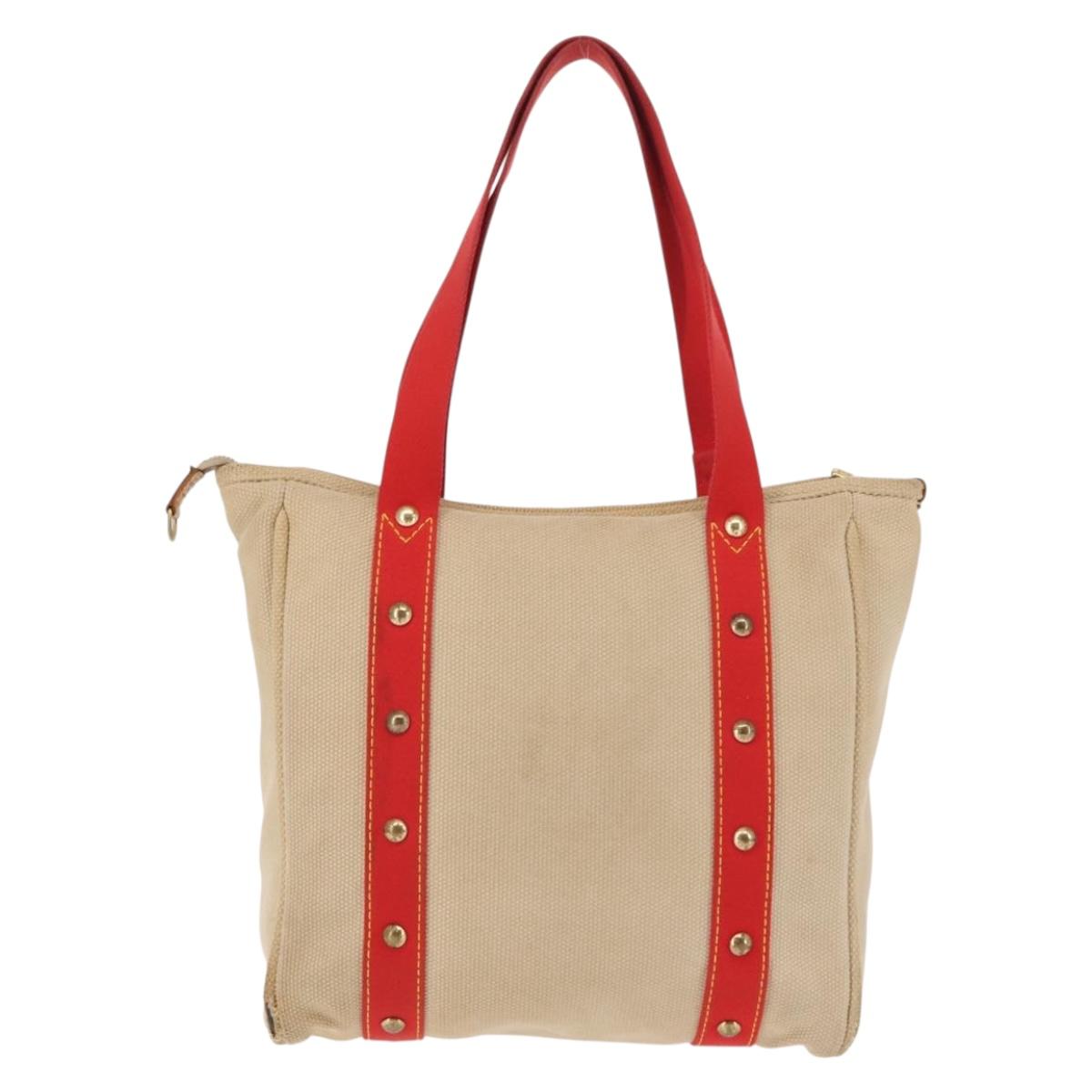 LOUIS VUITTON Antigua Cabas MM Tote Bag Beige Red M40035 LV Auth bs30019