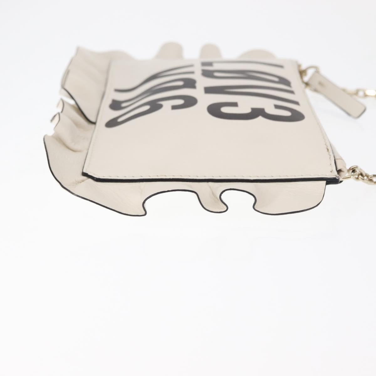 VALENTINO RED VALENTINO Frill Chain Shoulder Bag Leather White Gold Auth bs30020