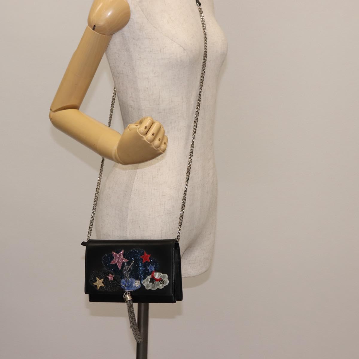 SAINT LAURENT Kate Tassel Chain Shoulder Bag Leather Black Silver Auth bs30026