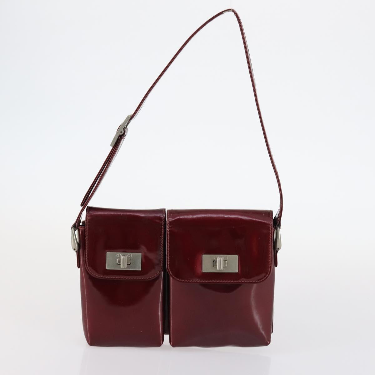 GUCCI Shoulder Bag Leather Enamel 5Set Brown Black Auth bs30027