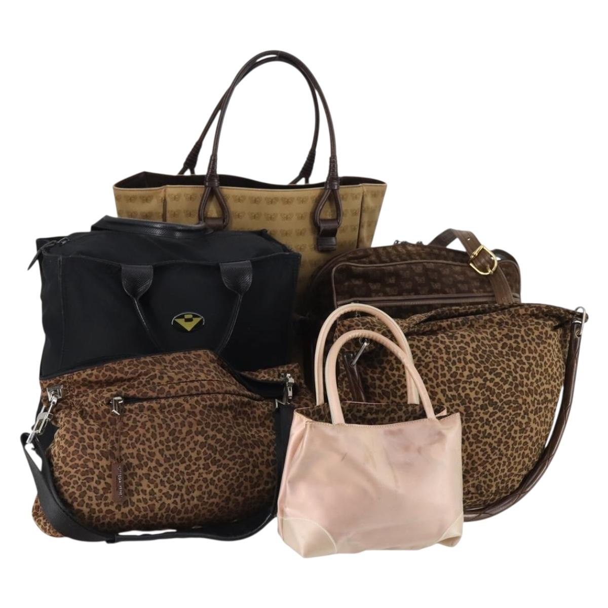 BOTTEGA VENETA Shoulder Bag Nylon 6Set Brown Black beige Auth bs30029