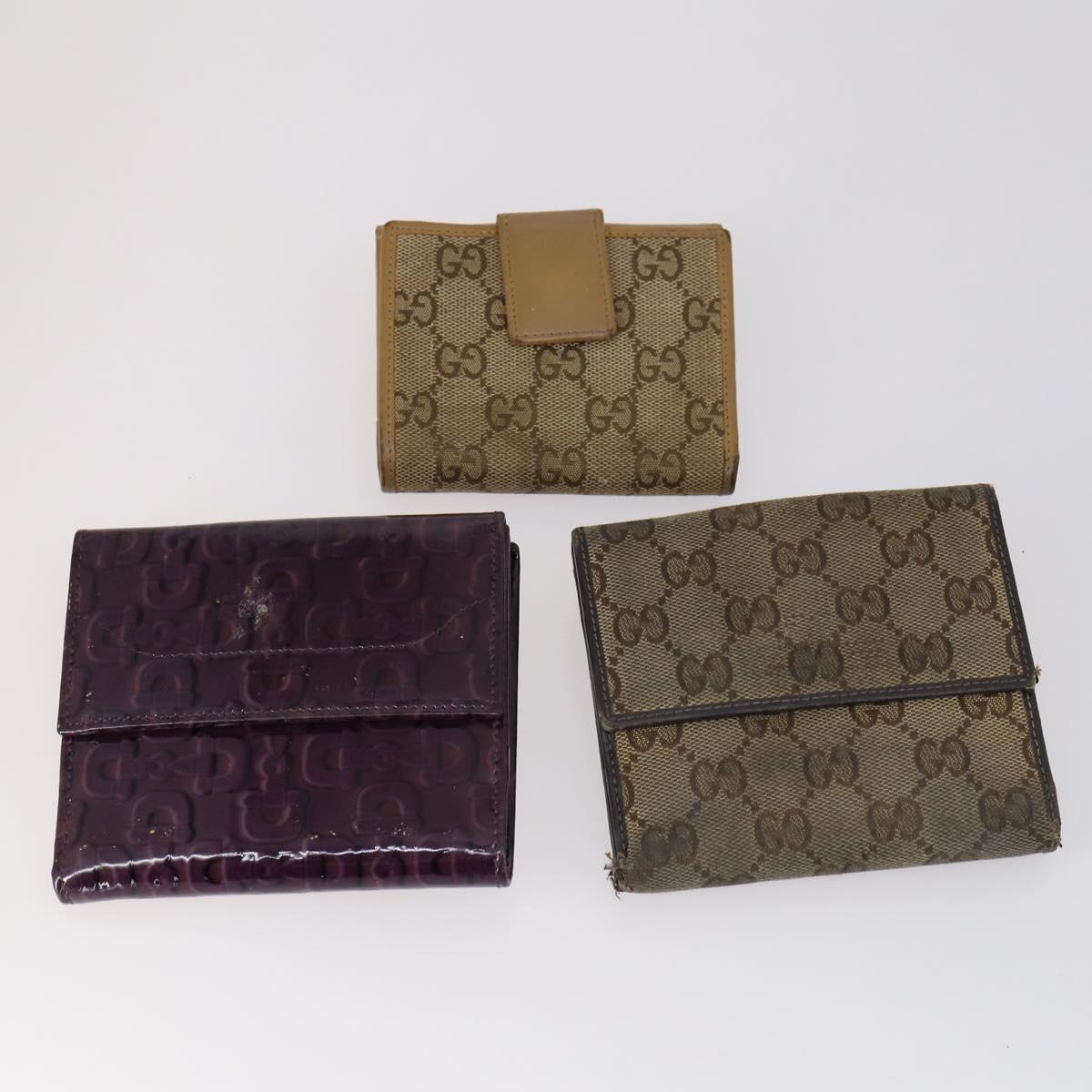 GUCCI GG Canvas Wallet Leather 10 Set Beige Black Auth bs30034
