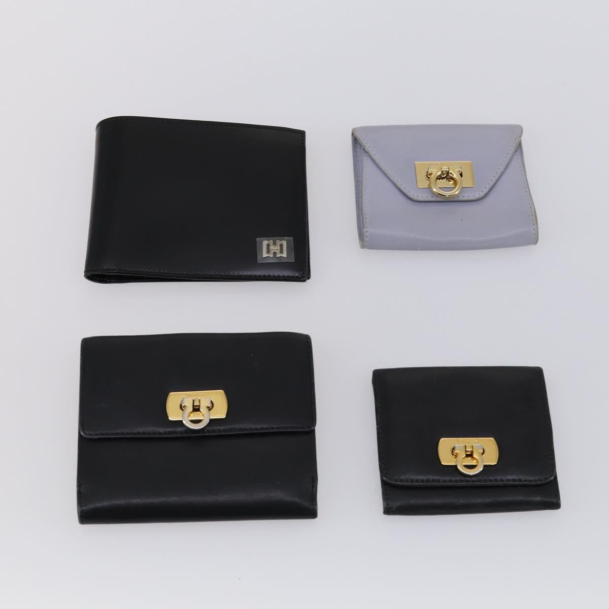 Salvatore Ferragamo Gancini Wallet Leather 11 pieces Black Yellow Auth bs30038