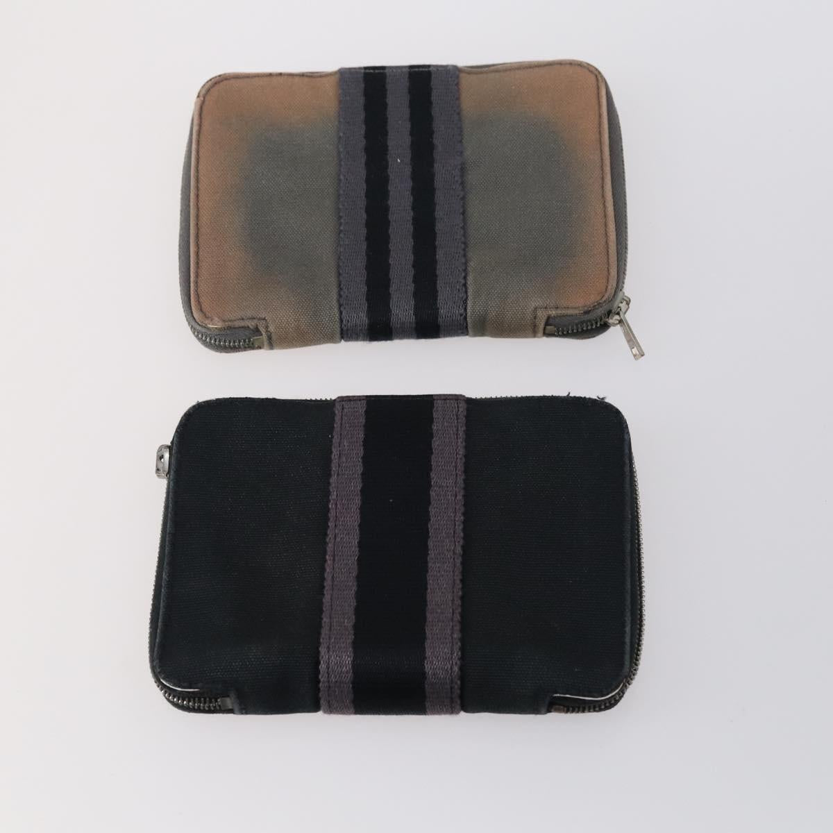 HERMES Wallet Leather Canvas 7 Set Beige Black Brown Auth bs30039