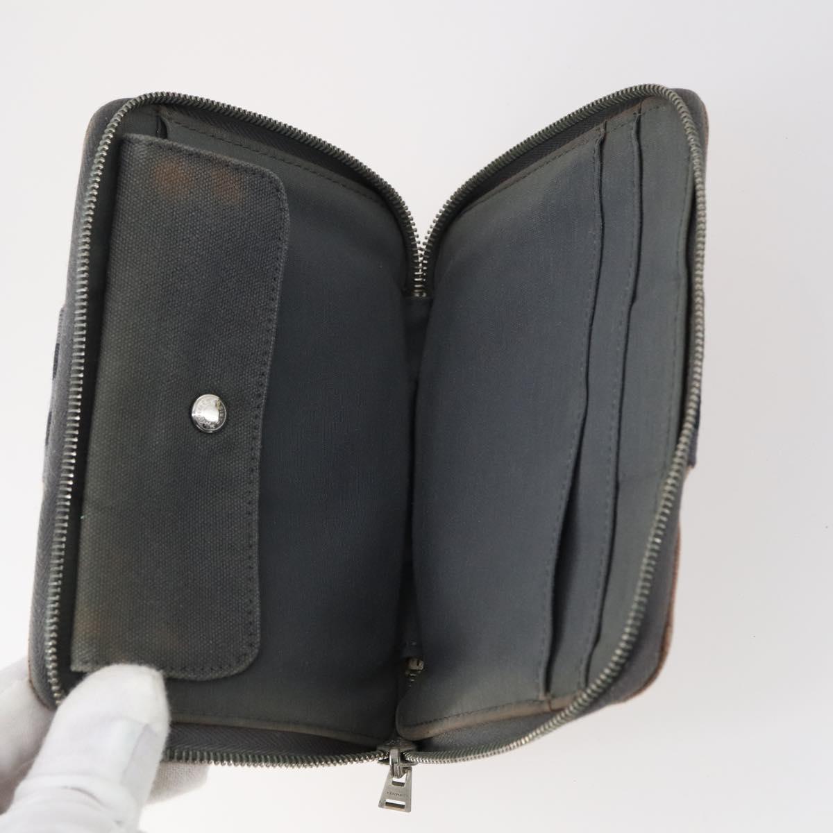 HERMES Wallet Leather Canvas 7 Set Beige Black Brown Auth bs30039